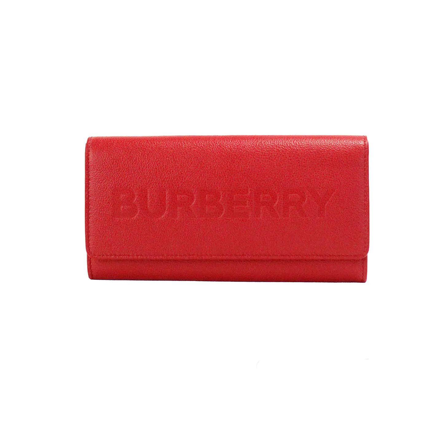 Burberry Porter Red Leather Branded Embossed Clutch Flap Wallet - Evallys.com # #