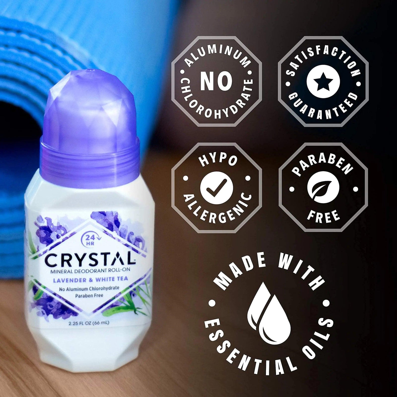 CRYSTAL Aluminum Free Mineral Deodorant Roll-On for Women & Men, Lavender & White Tea - Paraben Free - Certified Cruelty Free & Vegan Deodorant - Prevents Odor Up to 24 Hours,2.25 Fl Oz (Pack of 3) - Evallys.com # #