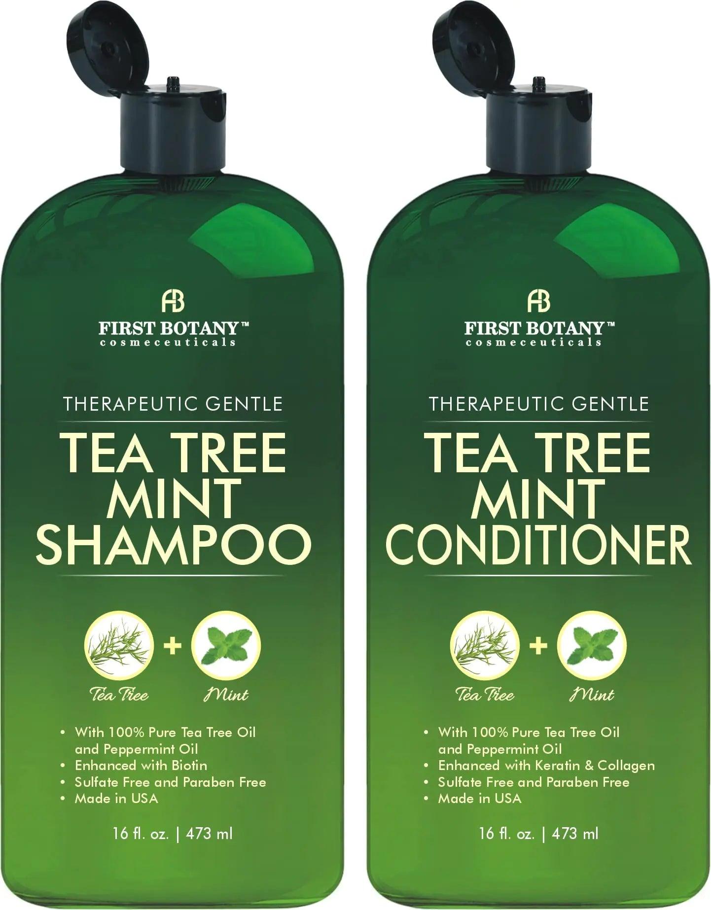 Mint Shampoo and Conditioner - Tea Tree and Peppermint Oils - Promotes Hair Growth, Fights Dandruff, Lice & Itchy Scalp - Sulfate-Free for Men and Women - 16 fl oz x 2 - Evallys.com # #