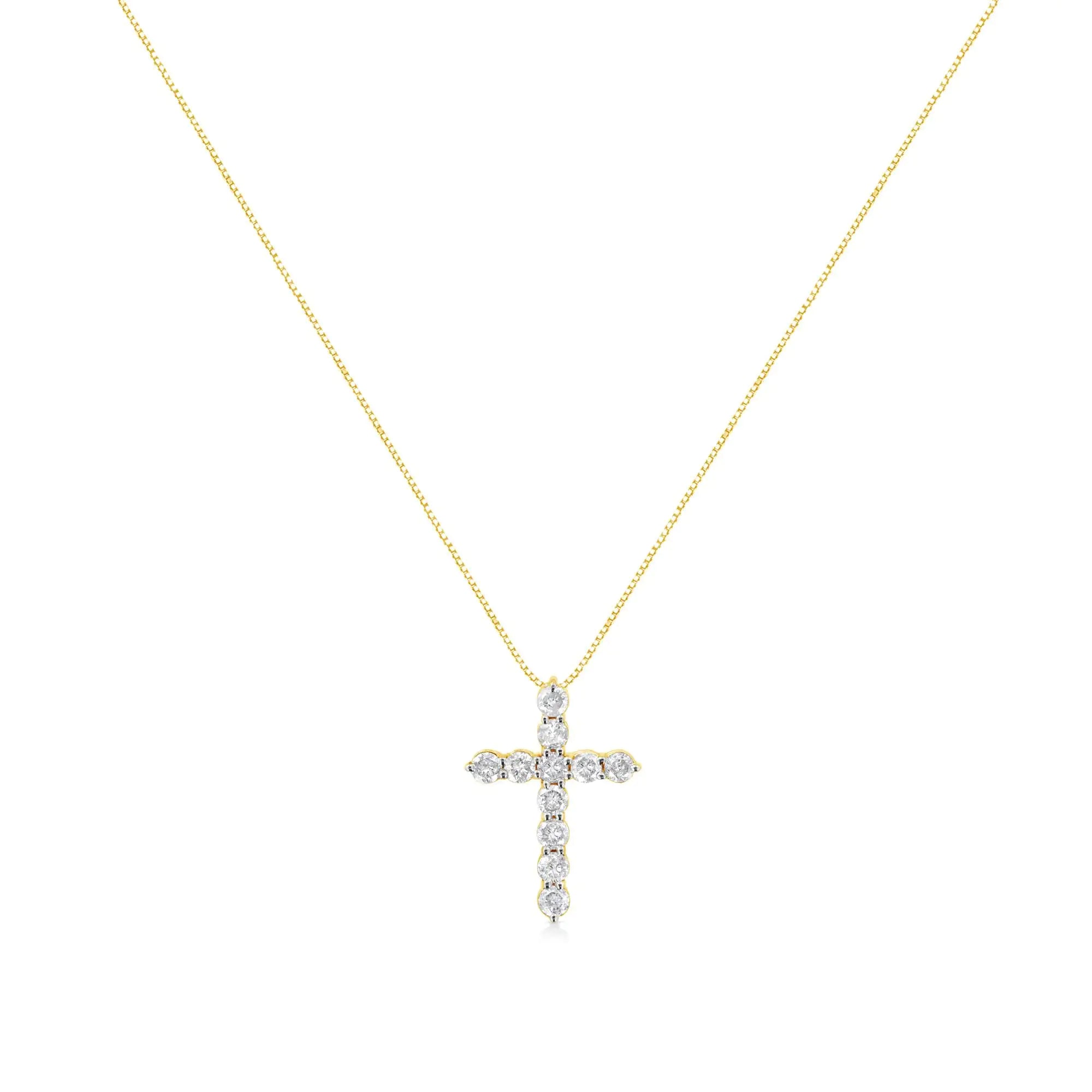 10K Yellow Gold Plated .925 Sterling Silver 1 cttw Prong Set Diamond Cross 18" Pendant Necklace (J-K Color, I1-I2 Clarity) - Evallys.com # #