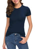 Women's Crewneck Slim Fitted Short Sleeve T-Shirt Stretchy Bodycon Basic Tee Tops X-Large Navy Blue - Evallys.com # #