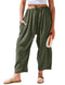 TARSE Womens Linen Wide Leg Pants Casual Loose Drawstring Low Waist Beach Palazzo Harem Pants with Pockets Large Green - Evallys.com # #