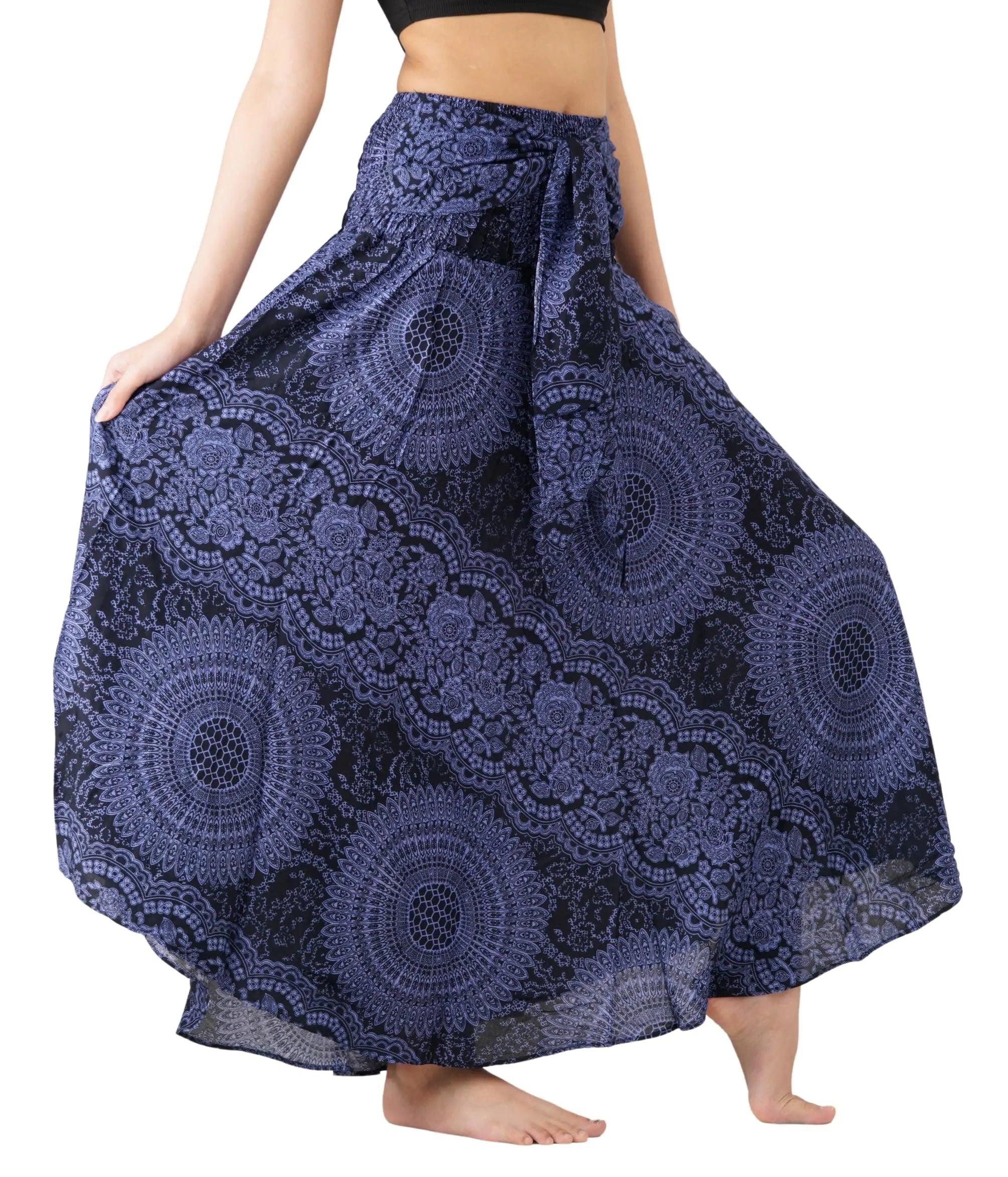 Long Skirts for Women Maxi Boho Skirt Floral Print Blossom Navy 20-24 Plus - Evallys.com