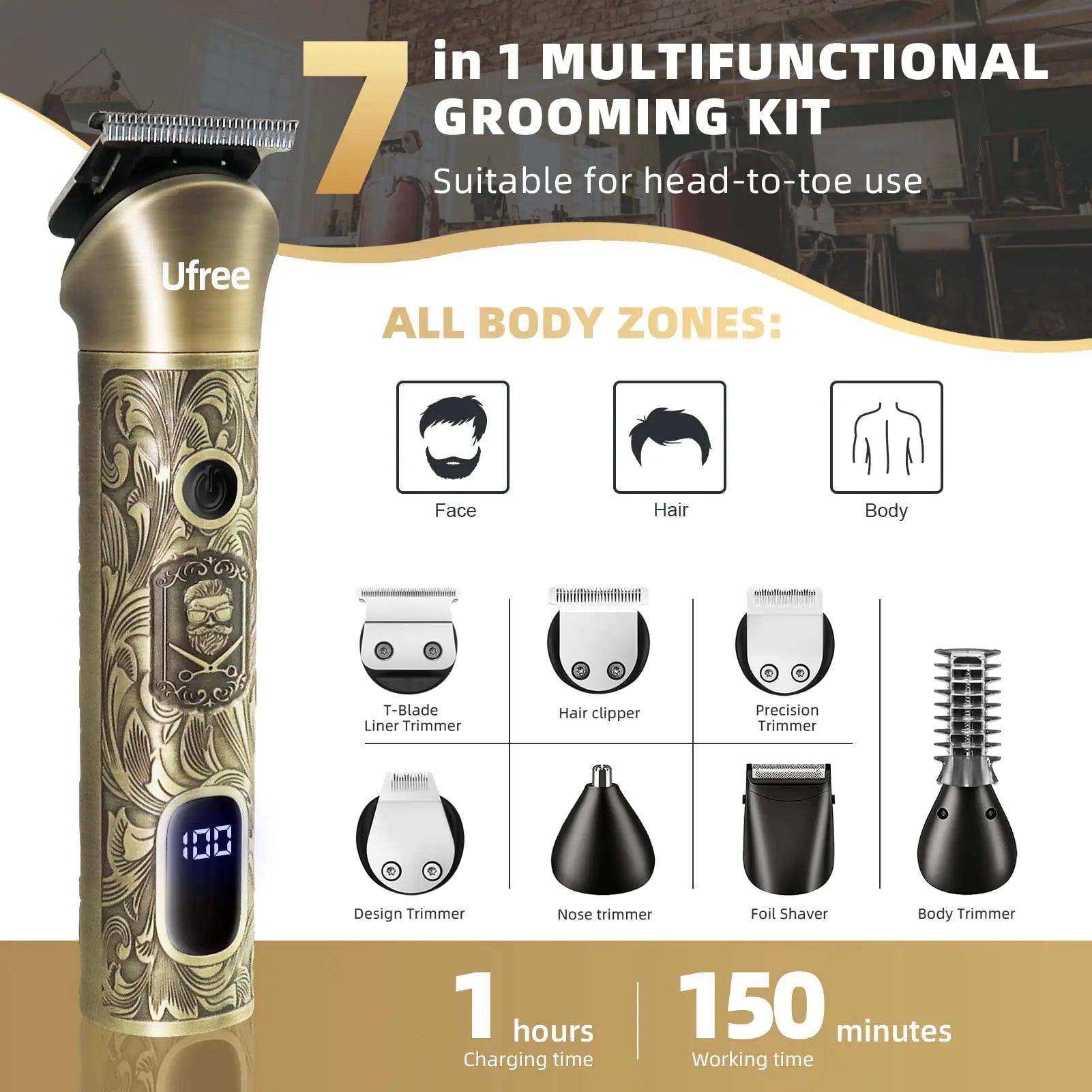 Ufree Beard Trimmer for Men, Cordless Hair Clippers, Electric Razor Shavers for Men, Shaving Kit for Mustache Body Nose Ear Hair Facial, 7 in 1 Beard Grooming Kit Fathers Gifts for Dad - Evallys.com # #