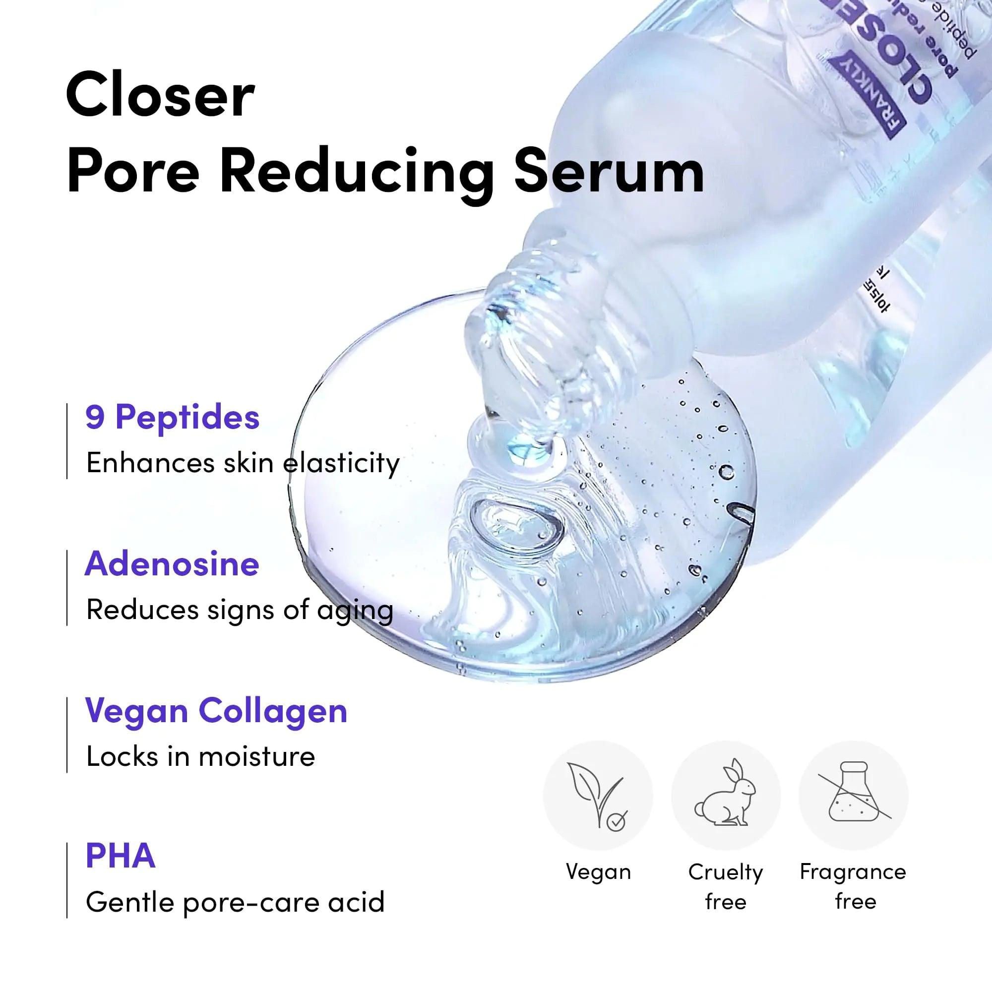 Frankly Closer Serum - Pore Minimizing, Anti-Aging, Elasticity, Hydration, Plump & Dewy Skin |9 Peptides, Vegan Collagen, PHA |Non-comedogenic & Derm Tested Korean Skincare |All skin types |2.03 fl.oz 2.03 Fl Oz (Pack of 1) - Evallys.com # #