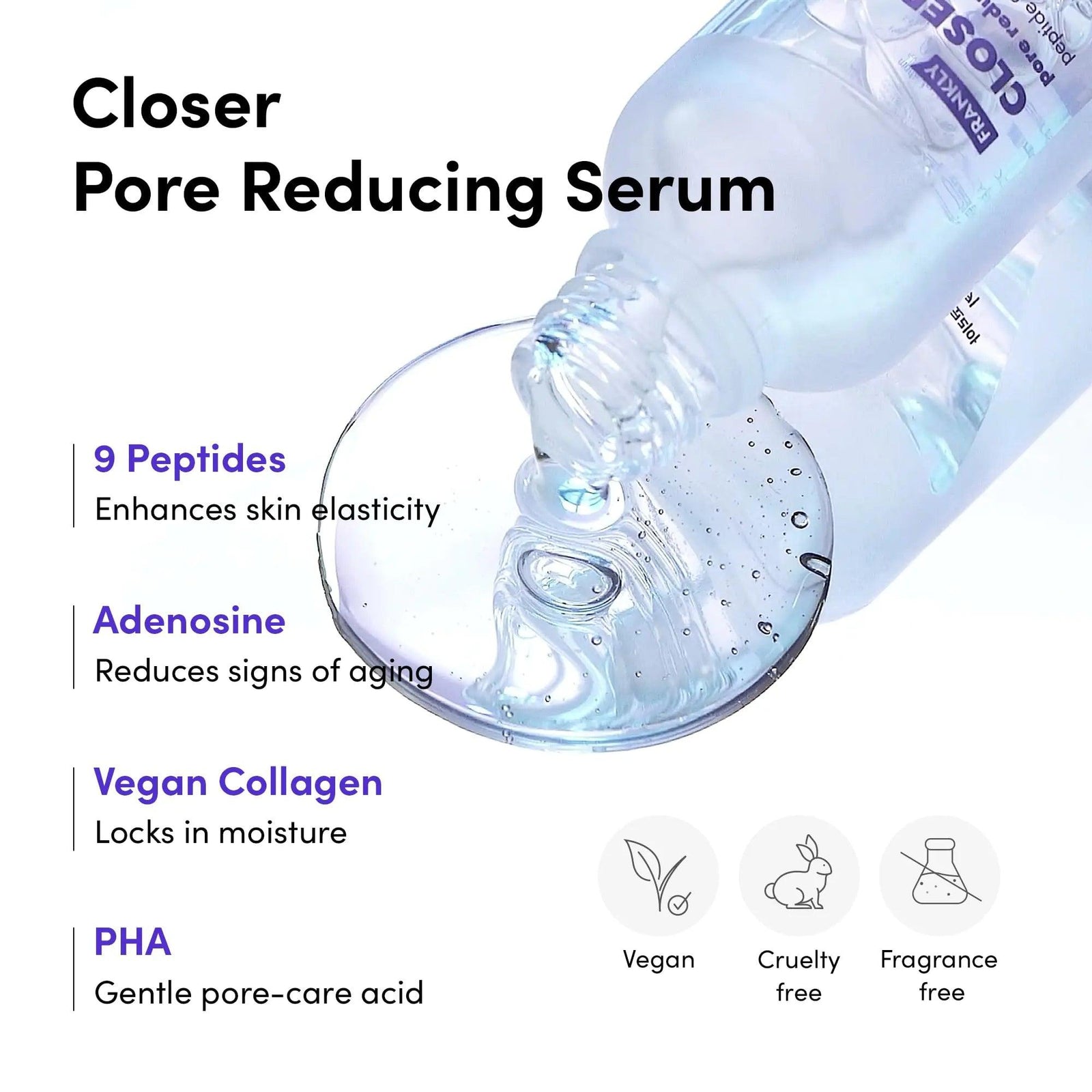 Frankly Closer Serum - Pore Minimizing, Anti-Aging, Elasticity, Hydration, Plump & Dewy Skin |9 Peptides, Vegan Collagen, PHA |Non-comedogenic & Derm Tested Korean Skincare |All skin types |2.03 fl.oz 2.03 Fl Oz (Pack of 1) - Evallys.com # #