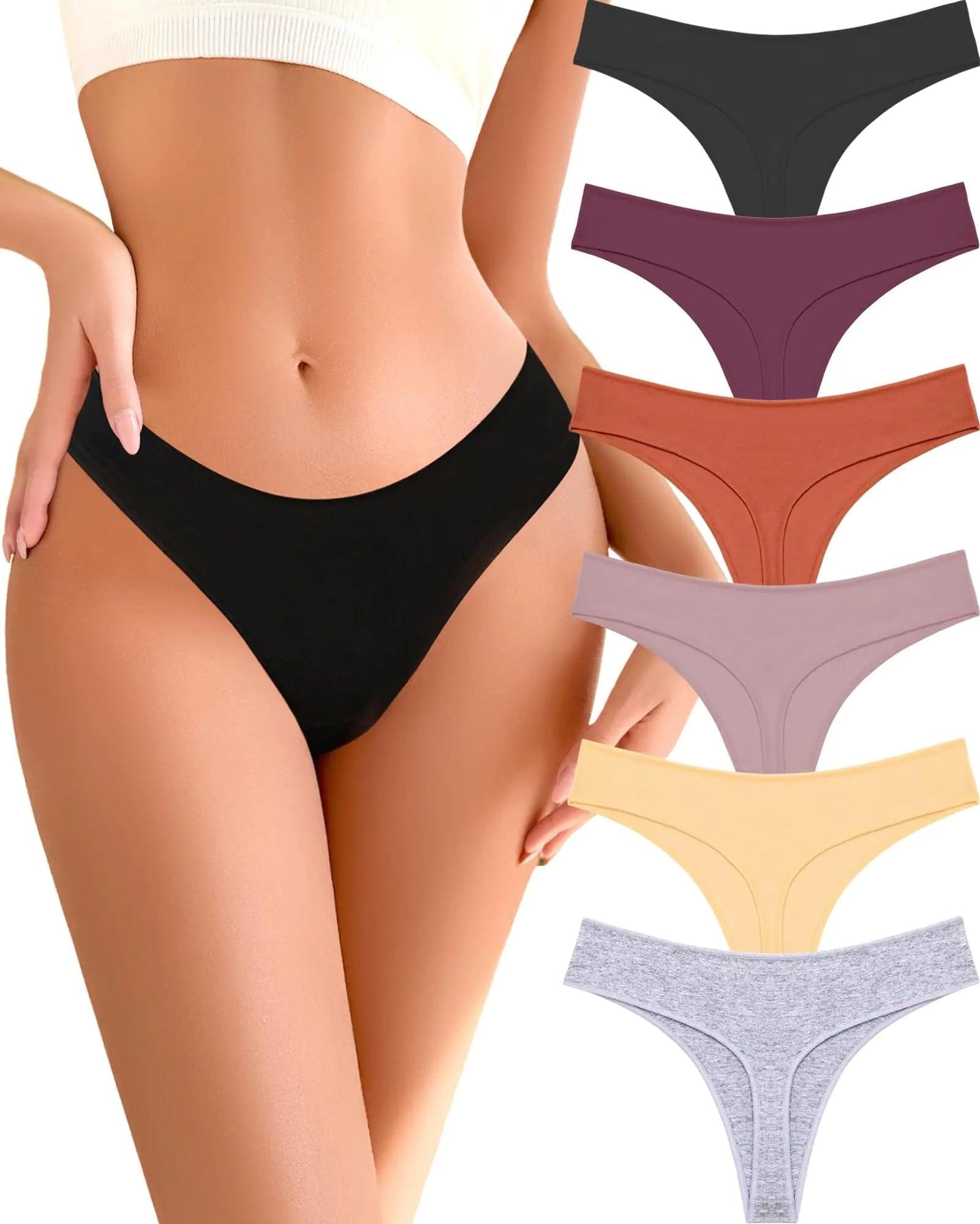 Cotton Underwear for Women Pack Breathable Thongs for Women Sexy Stretch Soft Womens Panties Thong XS-XL Black/Purple/Caramel/Khaki/Apricot/Gray Large - Evallys.com # #