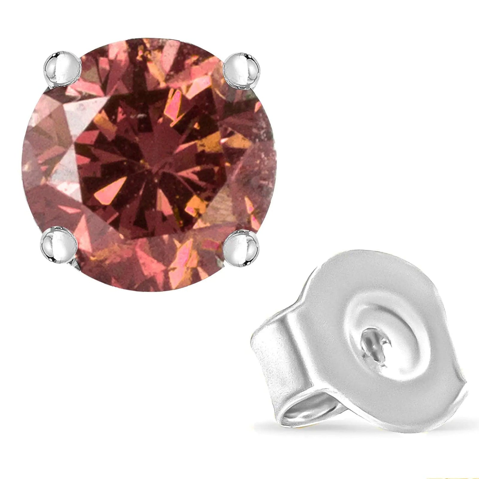 14K Gold 4-Prong Set Round Brilliant-Cut Pink Diamond Solitaire Stud Earrings (Treated Pink Color, VS2-SI1 Clarity) - Evallys.com # #