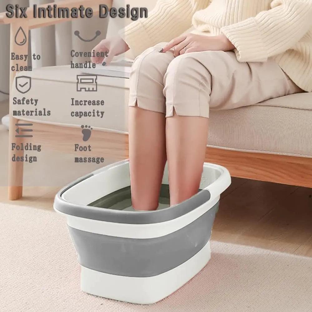 Collapsible Foot Bath Basin for Soaking Feet,Foot Soak Tub,Plastic Foot Bucket with Handles and Massage Acupoint,Foldable Laundry Basket-Gery (2 Pack) 2 Pack Gray - Evallys.com # #