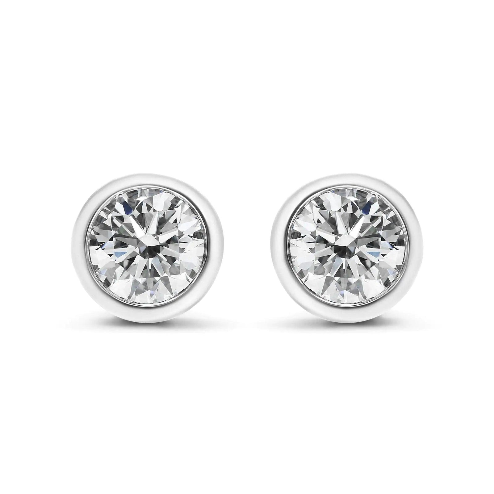 14K White Gold Lab Grown Diamond Screw-Back Classic Bezel Solitaire Stud Earrings (G-H Color, VS2-SI1 Clarity) - Evallys.com # #