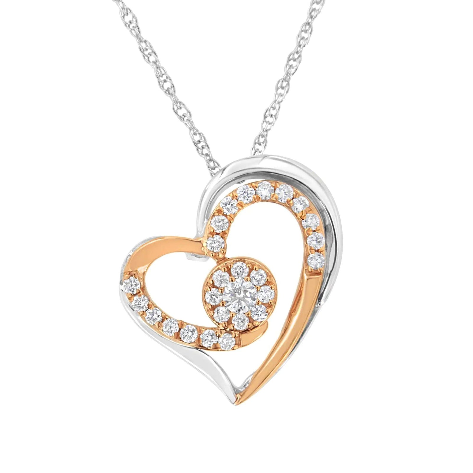 10k Rose and White Gold Plated Sterling Silver 3/8 cttw Lab Grown Diamond Heart Pendant Necklace (F-G Color, VS2-SI1 Clarity) - Evallys.com # #