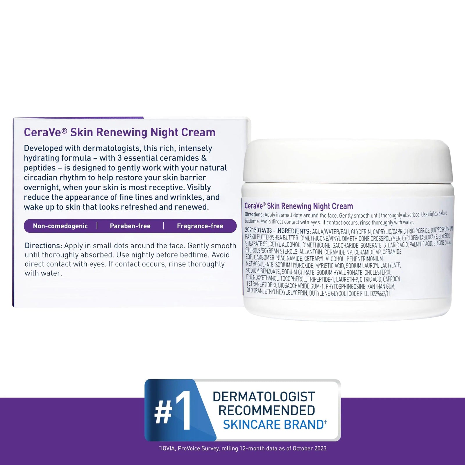 CeraVe Skin Renewing Night Cream | Niacinamide, Peptide Complex, and Hyaluronic Acid Moisturizer for Face | 1.7 Ounce, Packaging may Vary 1.7 Ounce (Pack of 1) - Evallys.com # #