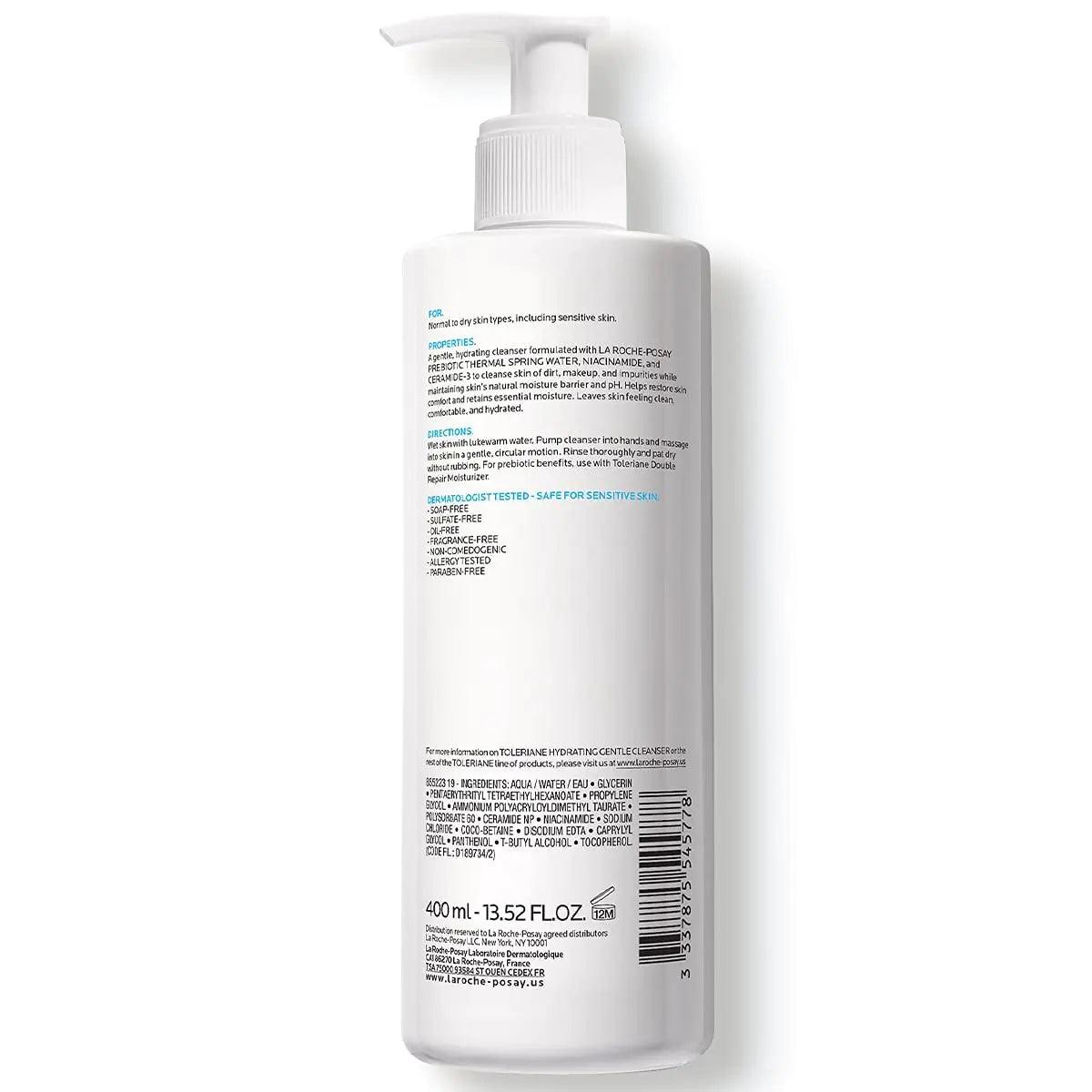 La Roche-Posay Toleriane Hydrating Gentle Face Cleanser | Hydrating Facial Cleanser With Niacinamide + Ceramides | Daily Face Wash For Dry Skin To Normal Skin | Sensitive Skin Tested | Fragrance Free 13.52 Fl Oz (Pack of 1) - Evallys.com # #