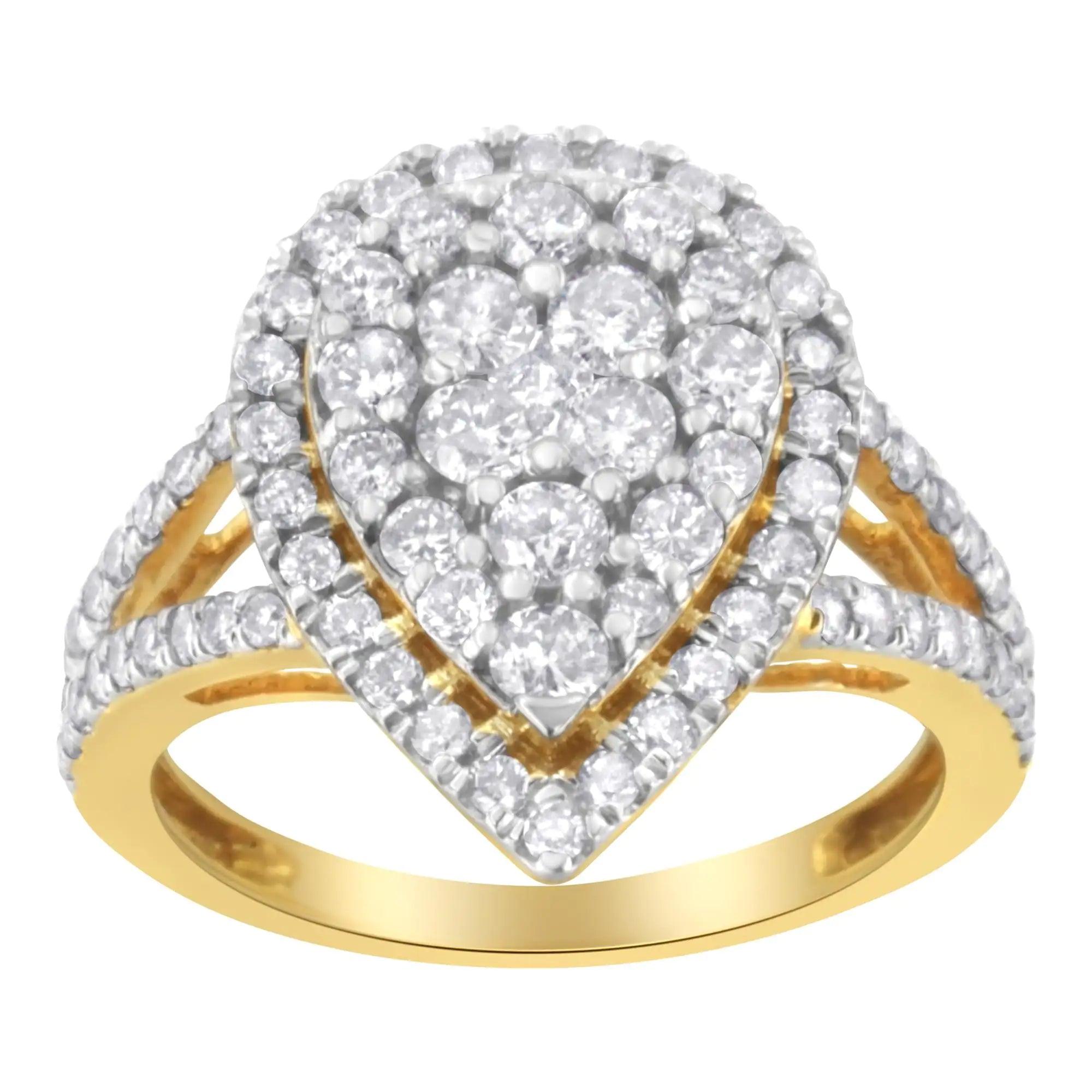 2 Micron Yellow Plated Sterling Silver Diamond Cluster Ring (1 1/2 cttw, J-K Color, I1-I2 Clarity) - Evallys.com # #