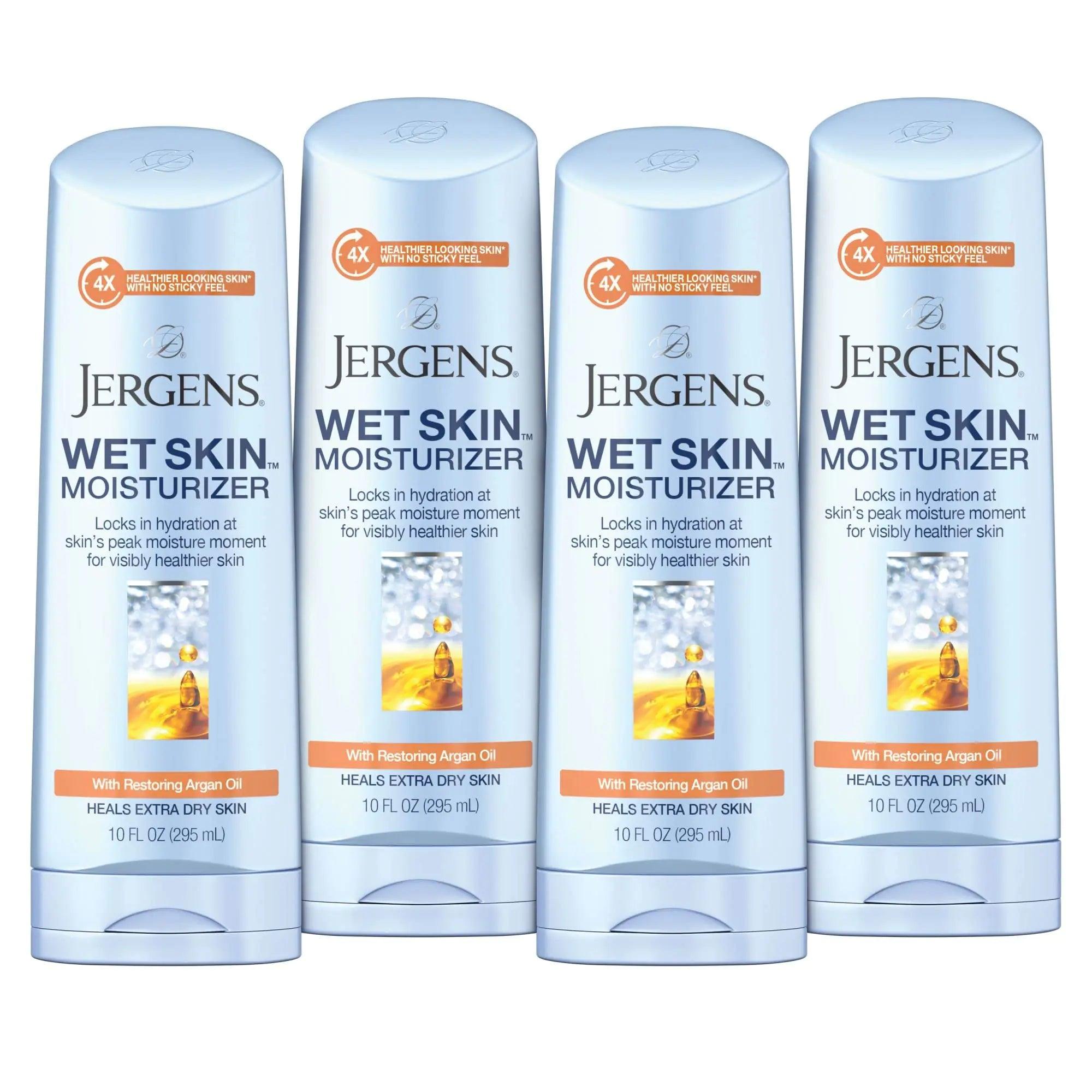 Jergens Wet Skin Body Moisturizer with Restoring Argan Oil, 10 Ounces, 4X Healthier Looking Skin, Fast-Absorbing, Non-Greasy, Dermatologist Tested (Pack of 4) Argan Oil (Pack of 4) - Evallys.com # #