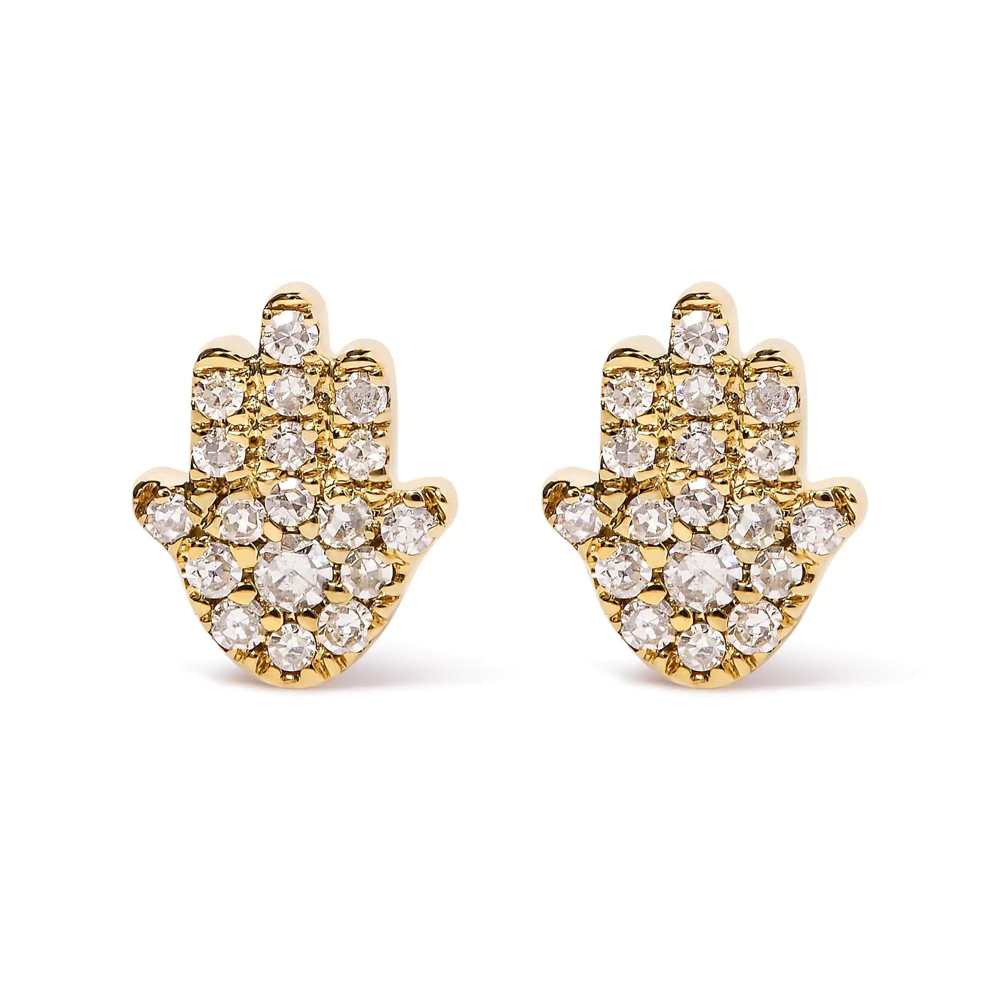 10K Yellow Gold Diamond Accented Hamsa Stud Earrings (H-I Color, I1-I2 Clarity) - Evallys.com # #