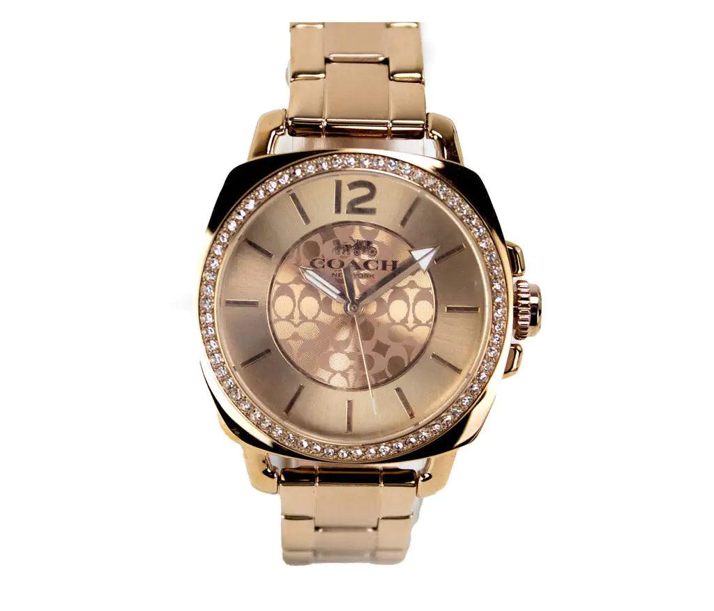 Coach Boyfriend Crystal Bezel Rose Gold Toned Wrist Watch - Evallys.com # #