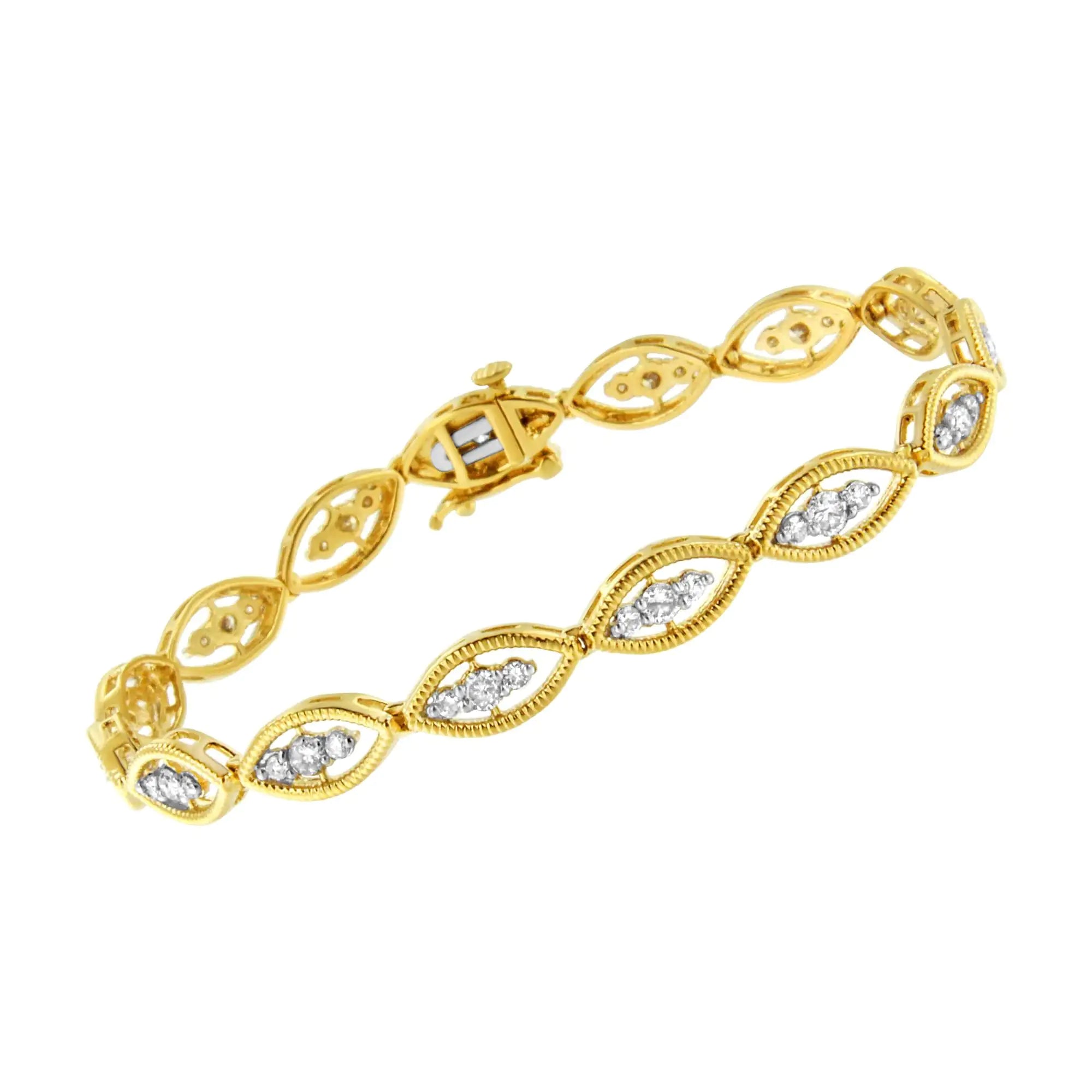 10K Yellow Gold Plated .925 Sterling Silver 1 cttw Prong Set Round-Cut Diamond Link Bracelet (J-K Color, I1-I2 Clarity) - 7.25" - Evallys.com # #