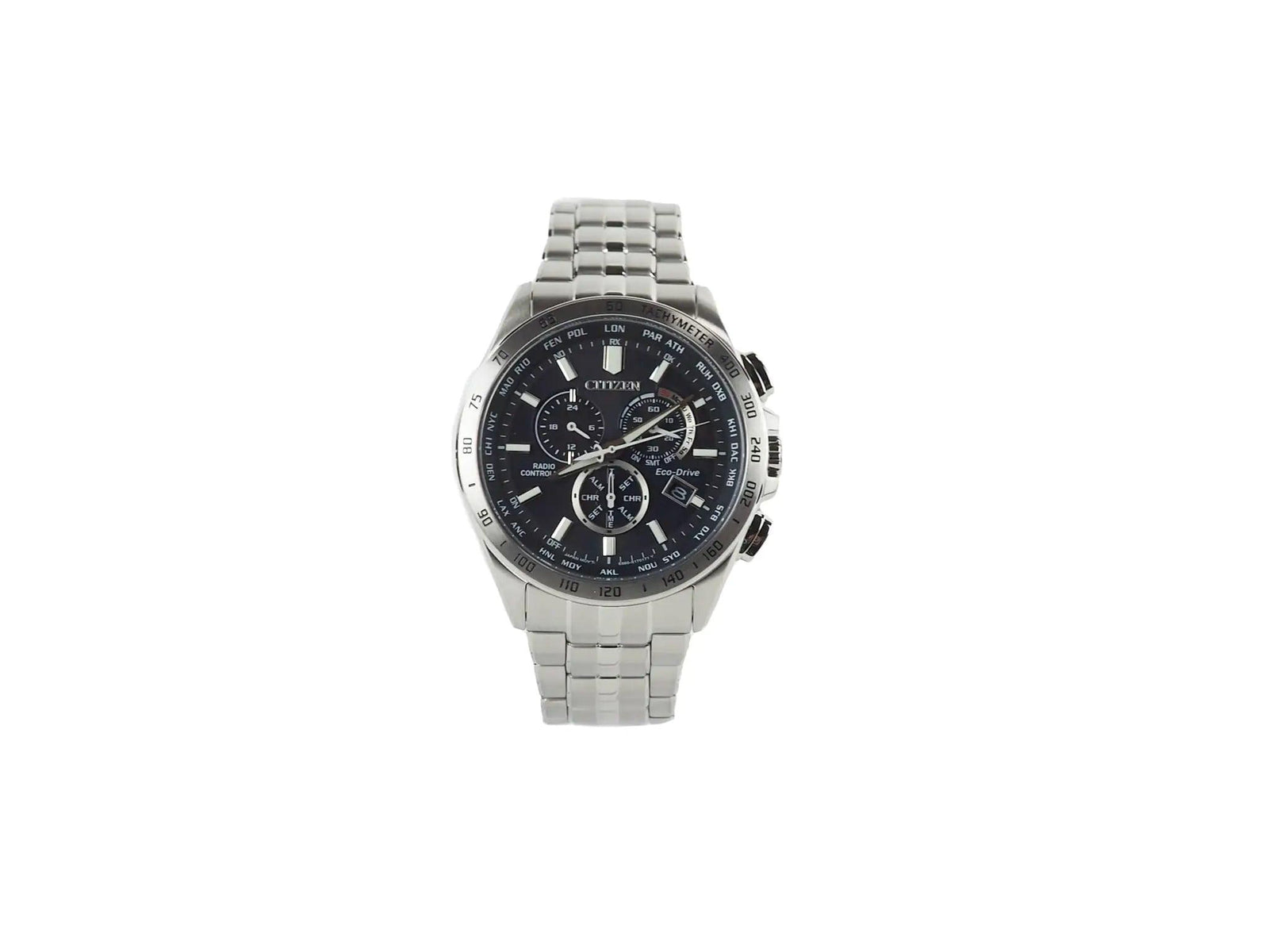 Citizen (CB5870-58L) Eco-Drive A-T World Chronograph Stainless Steel Wrist Watch - Evallys.com # #