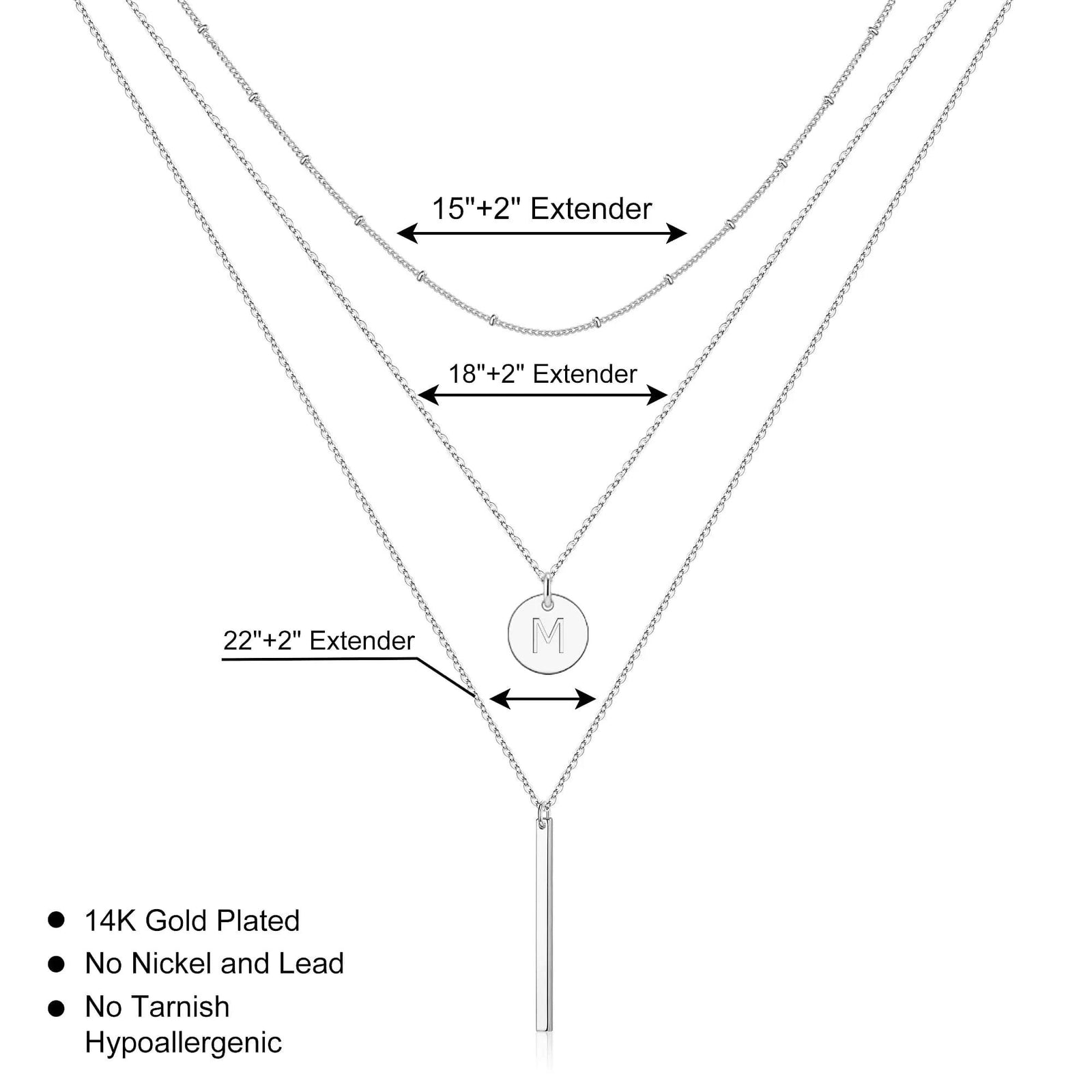 Gold Initial Layered Necklaces for Women, 14K Gold Plated Coin Letter Necklace Bar Stacking Necklace Layer Necklace Multi Bar Layering Y-Necklaces Jewelry for Women Silver P - Evallys.com # #