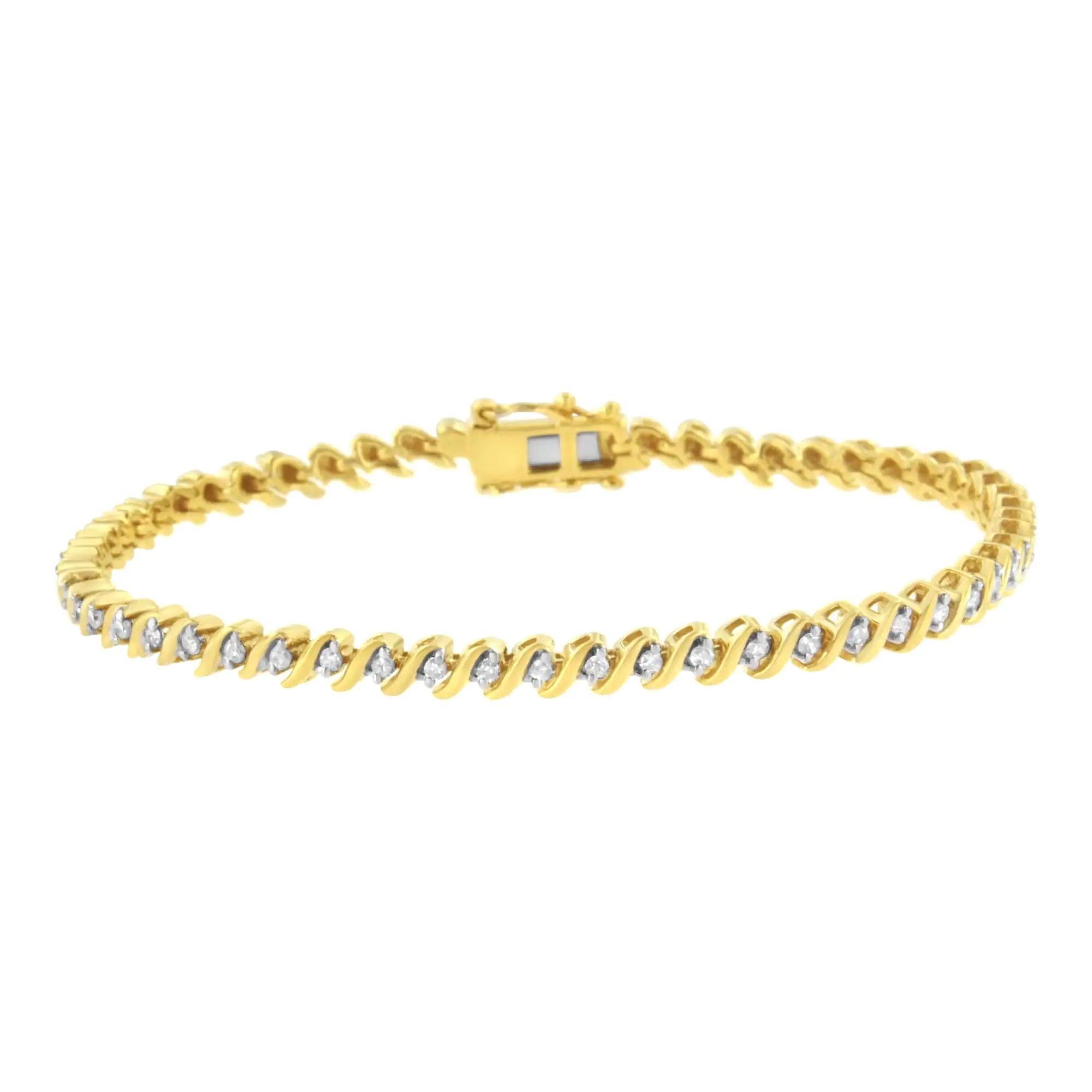 10K Yellow Gold Plated .925 Sterling Silver 1/2 Cttw 2-Prong Set Diamond S Link Tennis Bracelet (I-J Color, I3 Clarity)- 7.25" - Evallys.com # #