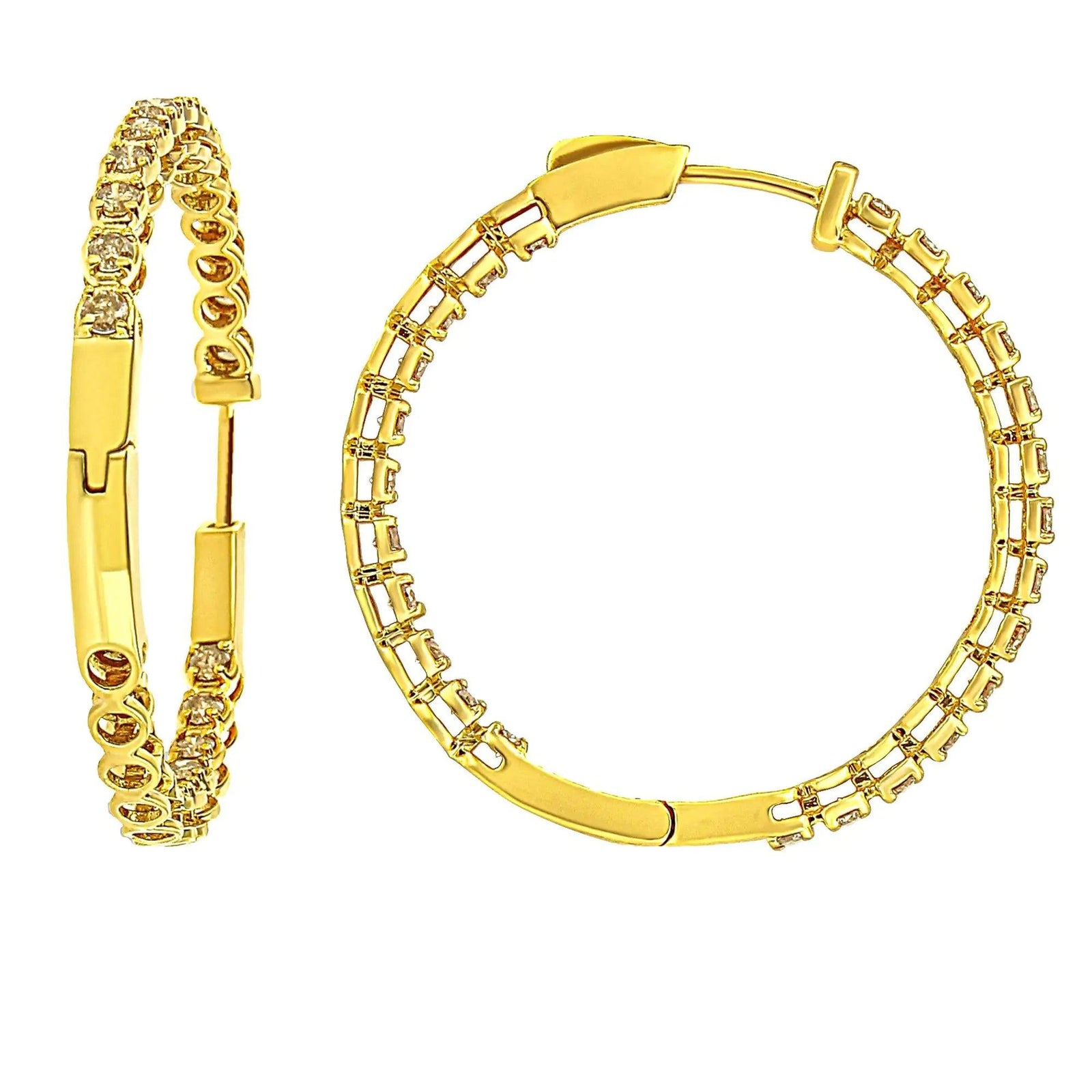 10K Yellow Gold Plated .925 Sterling Silver 3.00 Cttw Diamond Inside Out Hoop Earrings (K-L Color, I1-I2 Clarity) - Evallys.com # #