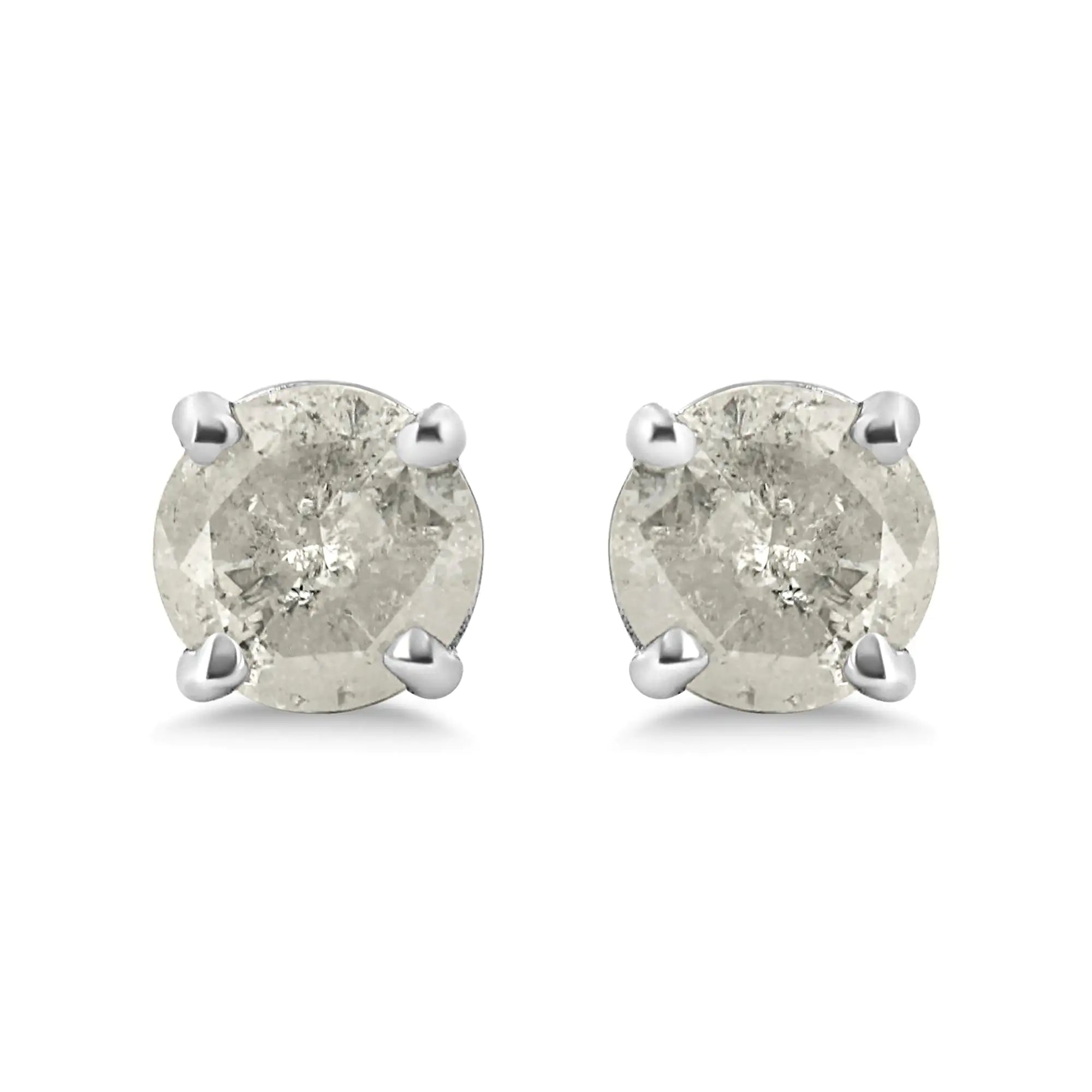 .925 Sterling Silver 4-Prong Round-cut "Salt and Pepper" Diamond Classic Stud Earrings (I-J Color, I3 Clarity) - Evallys.com # #