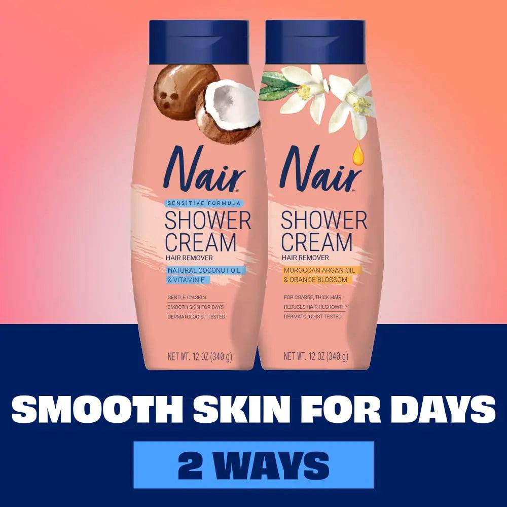 NAIR Sensitive Shower Cream Hair Remover with Natural Coconut Oil and Vitamin E, Body Hair Removal Cream for Women, 12 oz - Evallys.com # #