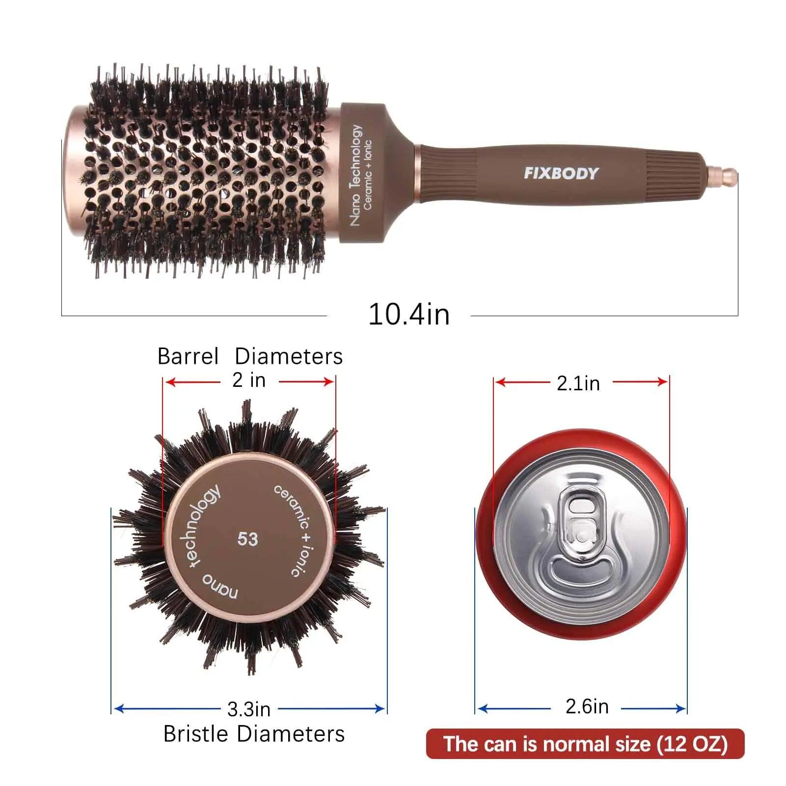 FIXBODY Hair Brush, Round Brush for Blow Drying, Curling, Styling, Nano Thermal Ceramic & Ionic Tech, Boar Bristle, 3.3 inch, 2 inch Barrel, for Women, Volume & Shine, Brown, Hair Brush for Thick Hair 3.3 Inch (Pack of 1) - Evallys.com # #