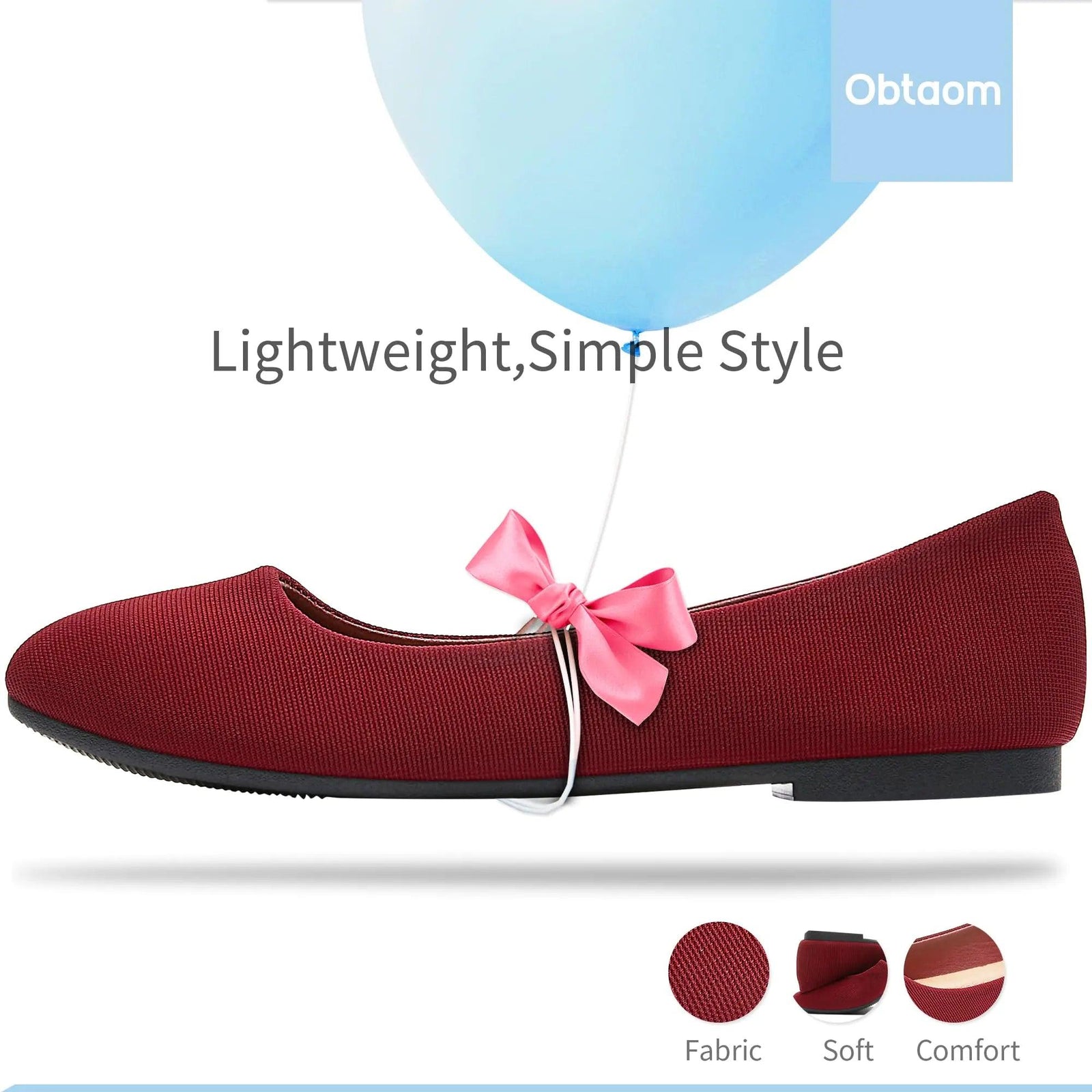 Obtaom Round Toe Women Flat Shoes Slip on Girls Dress Black Ballet Flats 5 Jujube - Evallys.com # #