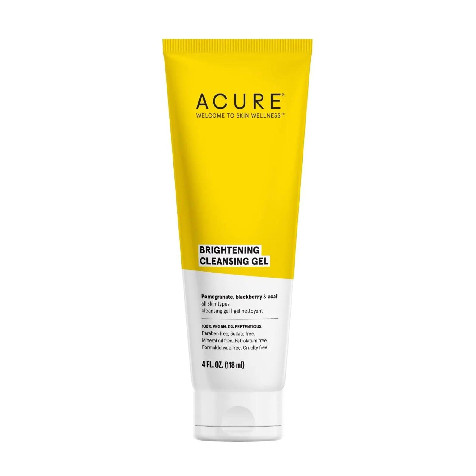 Acure Brightening Cleansing Gel - Vegan Cleanser for Radiant Skin - Pomegranate, Blackberry & Acai Infused - Antioxidant-Rich Gentle Formula for All Skin Types - 4 Fl Oz 4 Fl Oz (Pack of 1) - Evallys.com # #