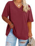 Women's Plus Size V Neck T Shirts Summer Half Sleeve Tees Casual Loose Fit Cotton Tunic Tops XX-Large Plus Khaki - Evallys.com