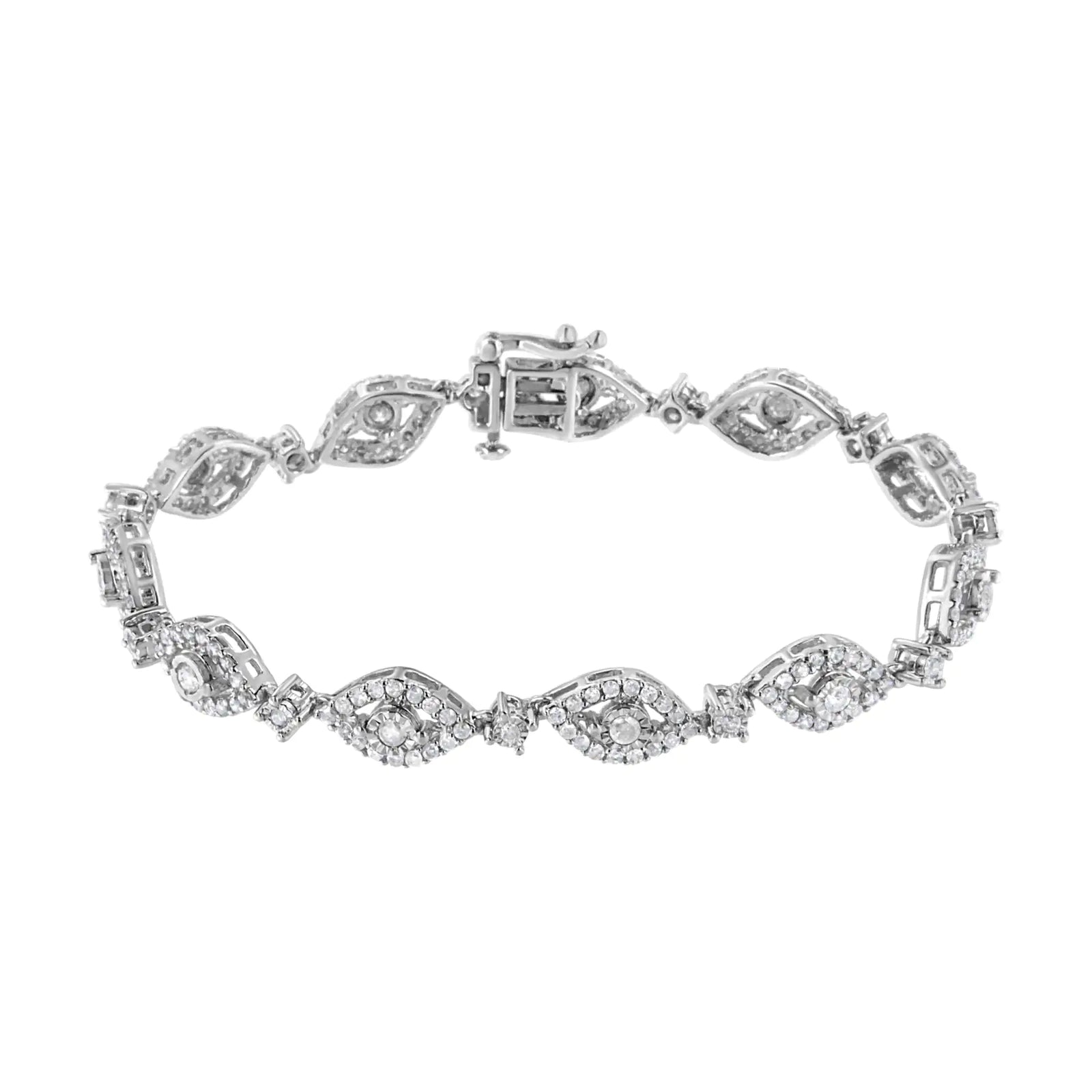 .925 Sterling Silver 2 1/2 Cttw Diamond Pear Shaped and Bezel Link Bracelet (I-J Color, I2-I3 Clarity) - 7.5 