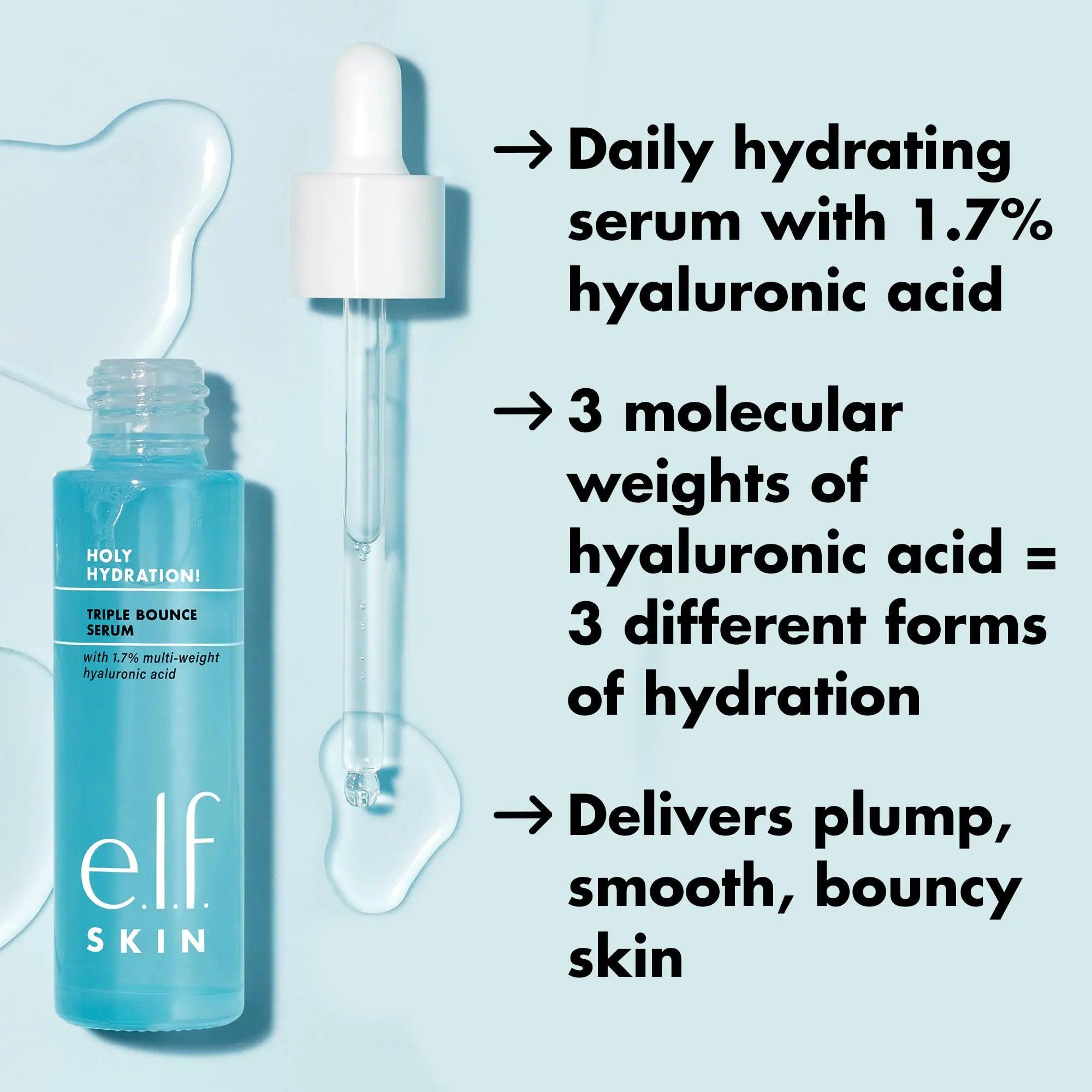 e.l.f. SKIN Holy Hydration! Triple Bounce Serum, 1.7% Hyaluronic Acid Serum For Plump, Bouncy Skin, Great For Hydrating Dry Skin 1.01 Fl Oz (Pack of 1) - Evallys.com # #