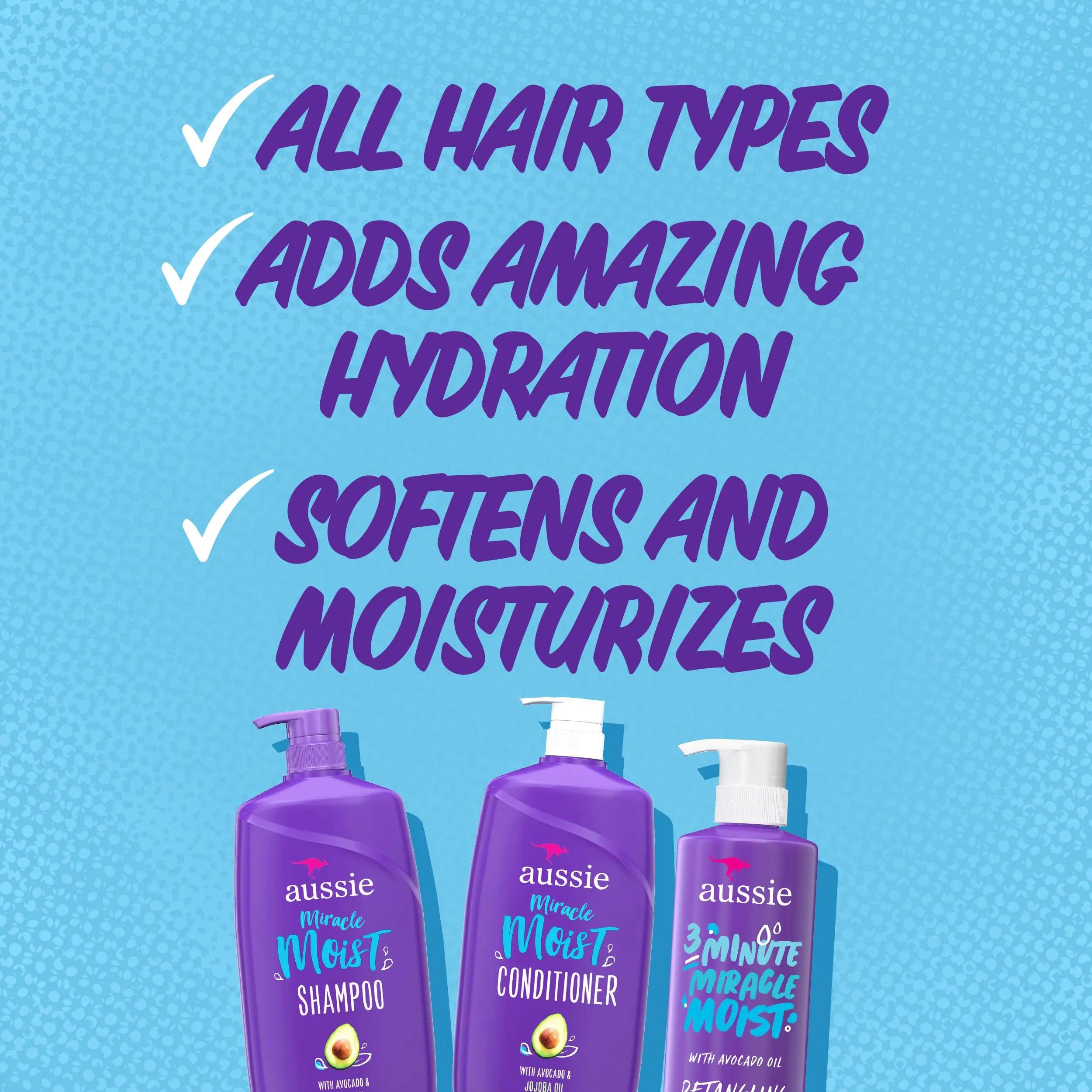 Aussie Miracle Moist Shampoo and Conditioner with 3 Minute Miracle Deep Conditioner, Avocado & Jojoba Oil, Paraben-Free, Moisturizes & Detangles, All Hair Types, Citrus Floral Scent, 3 Pack 68.4 Fl Oz - Evallys.com # #