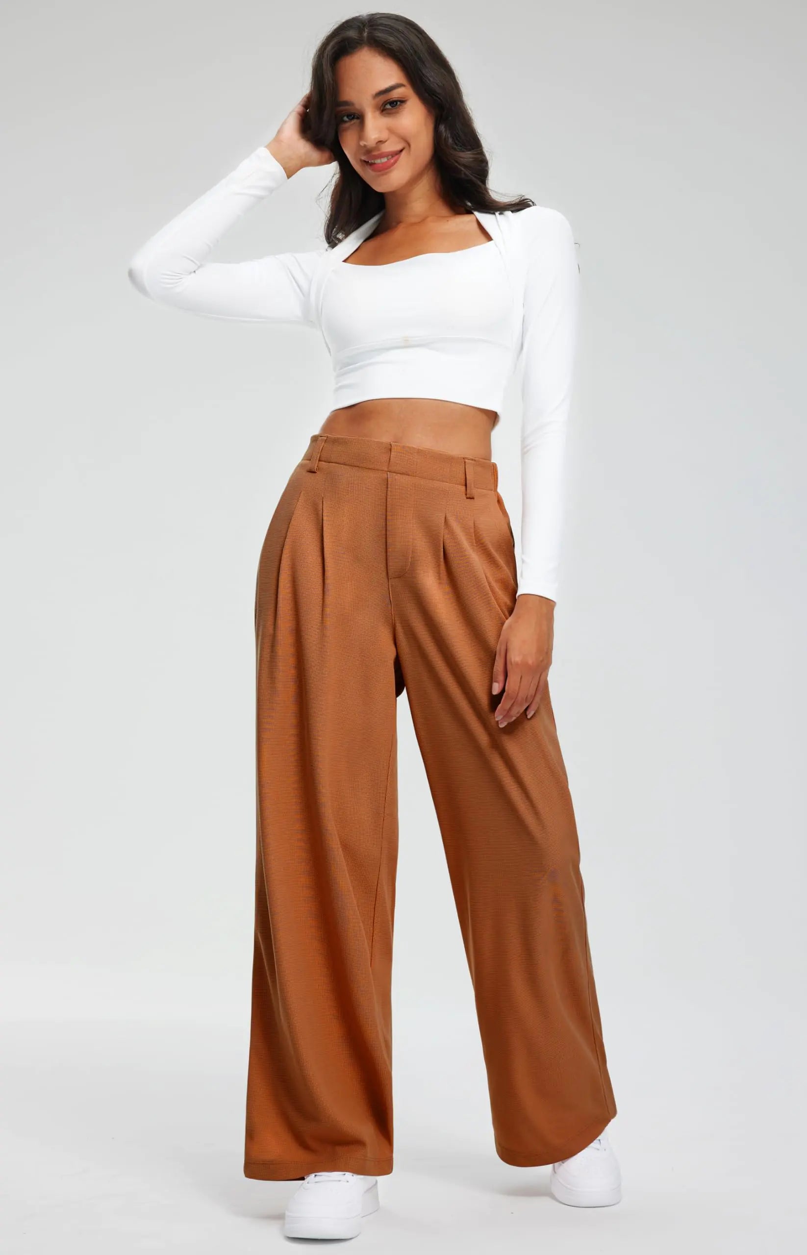 Libin Women's Wide Leg Pants 27"/29" High Waisted Waffle Knit Casual Slacks Work Pants Business Palazzo Trousers with Pockets 29"Inseam XX-Large 08-orange - Evallys.com # #