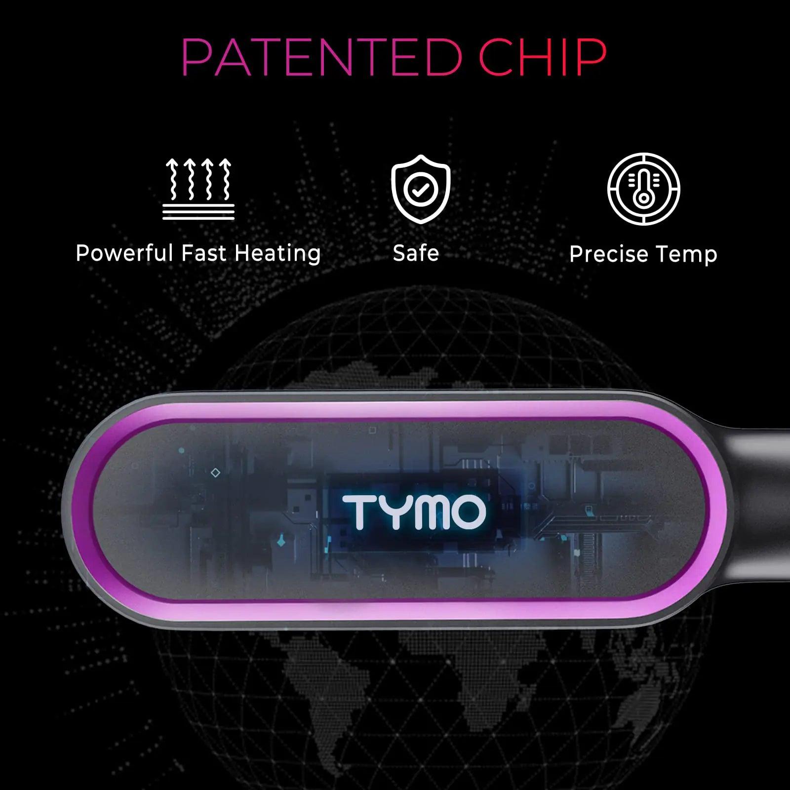 Hair Straightener Brush, TYMO Ring Hair Straightener Comb Straightening Brush for Women with 5 Temps 20s Fast Heating & Dual Voltage, Black - Evallys.com # #