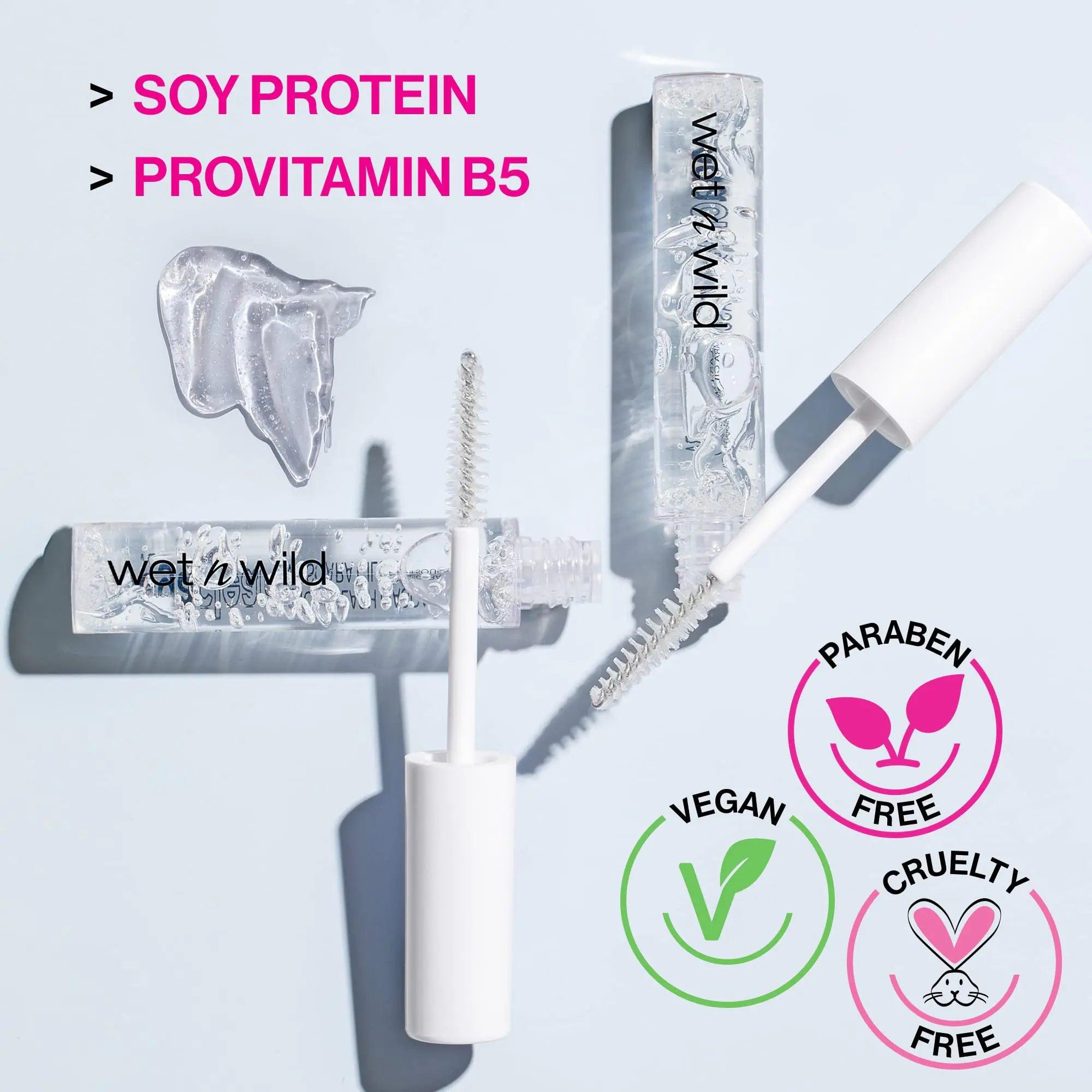 wet n wild Mega Clear Brow & Lash Mascara - Sculpts Brows, Defines Lashes, Conditioning with Soy Protein & ProVitamin B5, Primer & Top Coat, Cruelty-Free & Vegan - Clear - Evallys.com # #