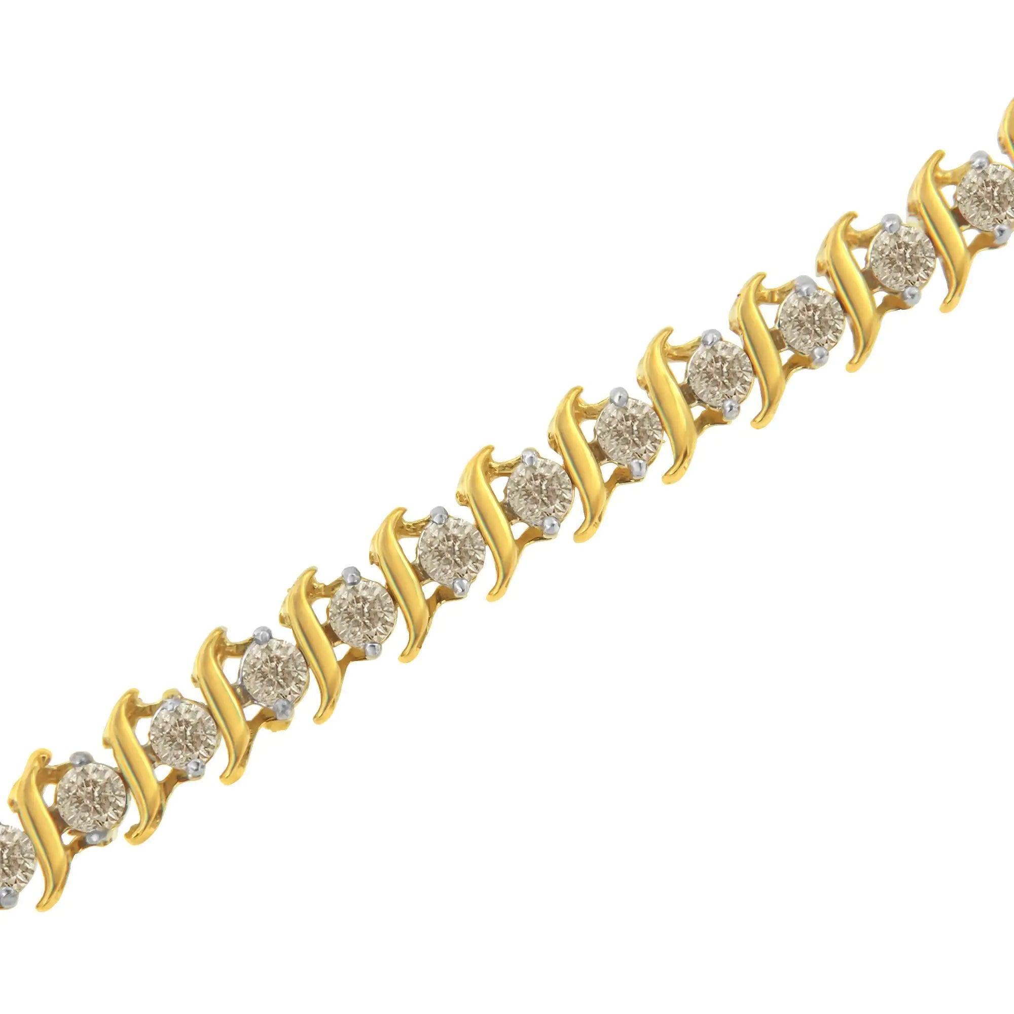 2Micron 10KT Yellow Gold Plated Sterling Silver Diamond S-Link Bracelet (2 cttw, J-K Color, I2-I3 Clarity) - Evallys.com # #