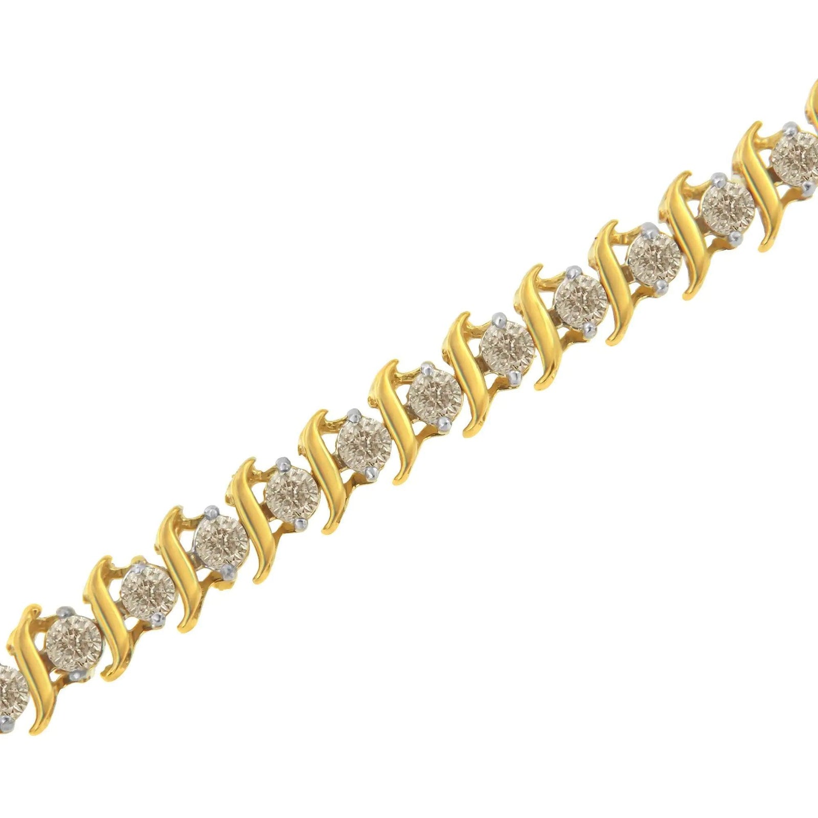 2Micron 10KT Yellow Gold Plated Sterling Silver Diamond S-Link Bracelet (2 cttw, J-K Color, I2-I3 Clarity) - Evallys.com # #