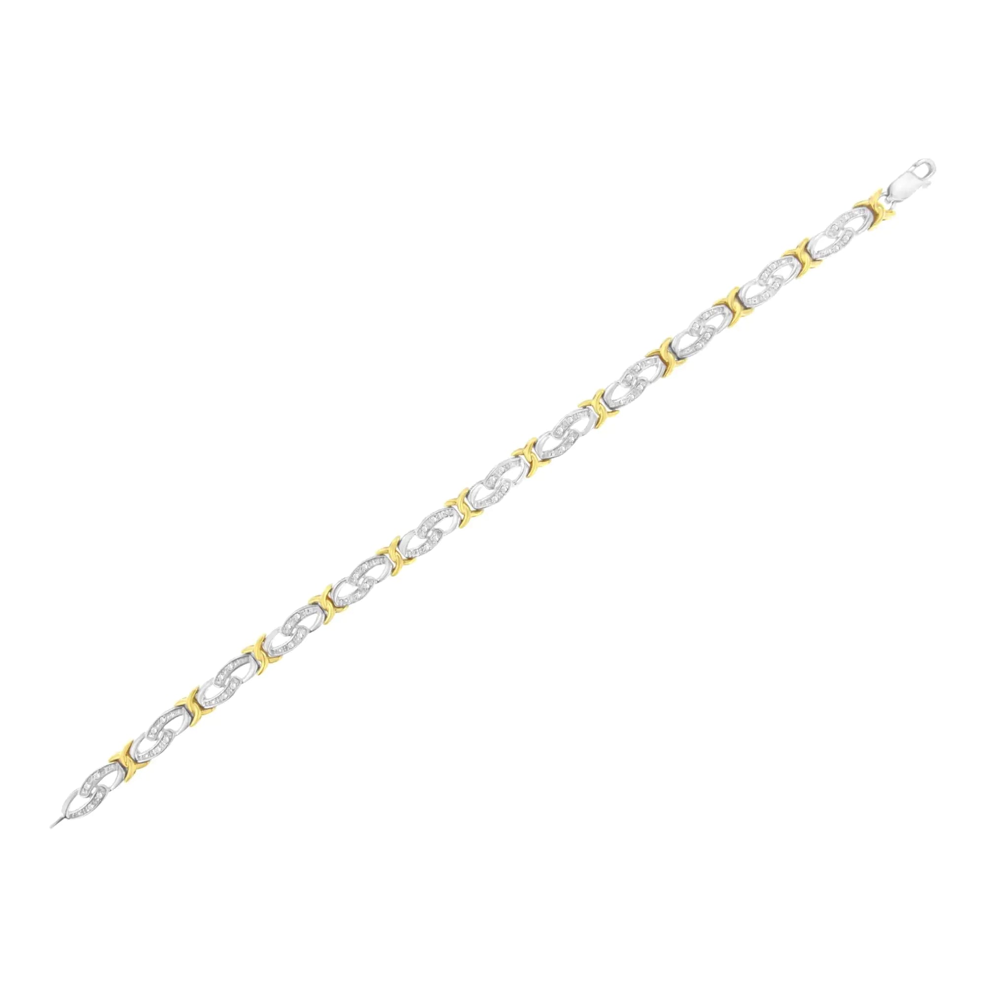 10k Yellow Gold Plated Sterling Silver 1/4 cttw Diamond Infinity and X Link Bracelet (I-J Clarity, I2-I3 Color) - Size 7.25" - Evallys.com # #