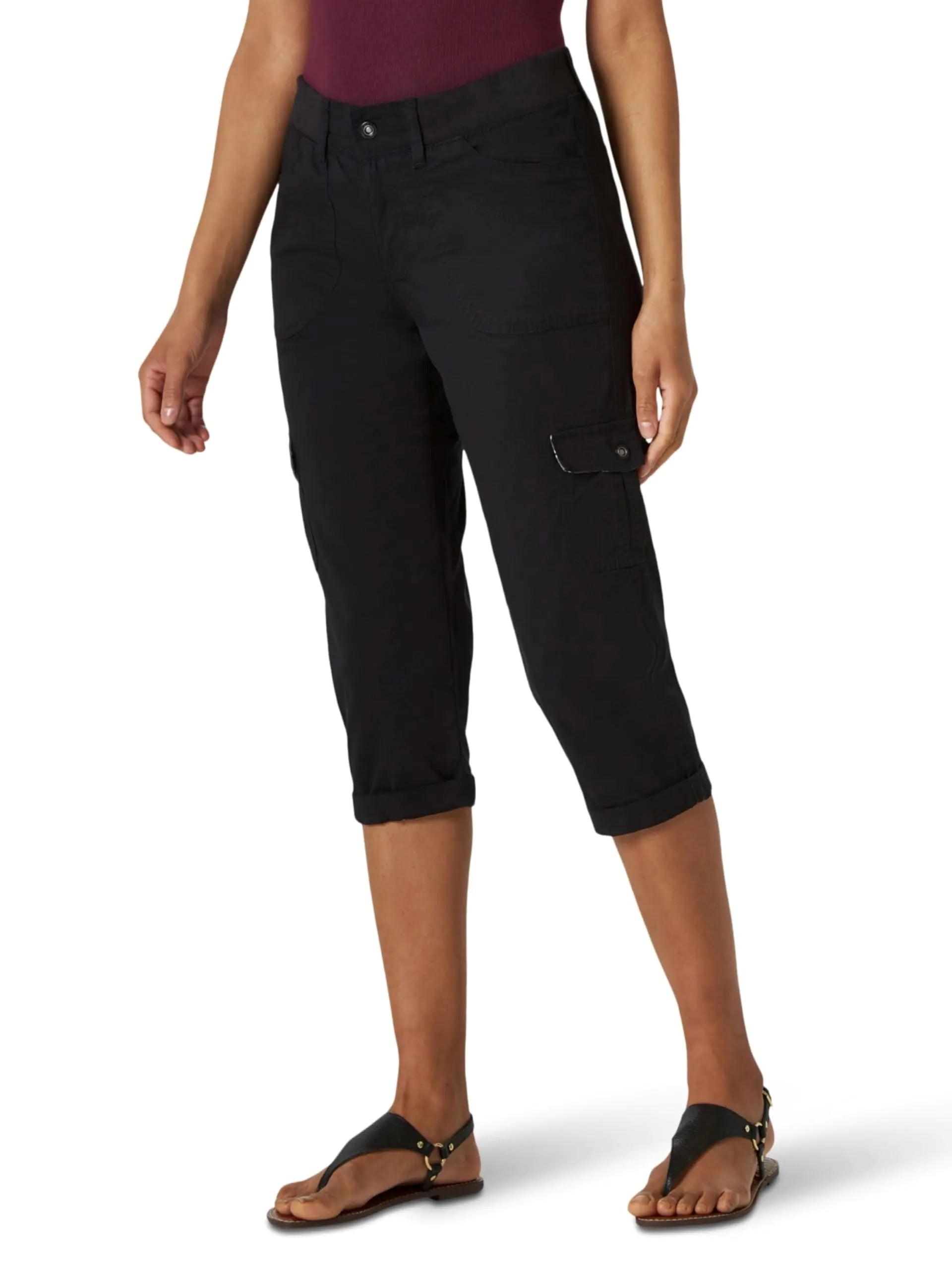 Lee Women's Relaxed Fit Austyn Knit Waist Cargo Capri Pant 22 Plus Black - Evallys.com # #