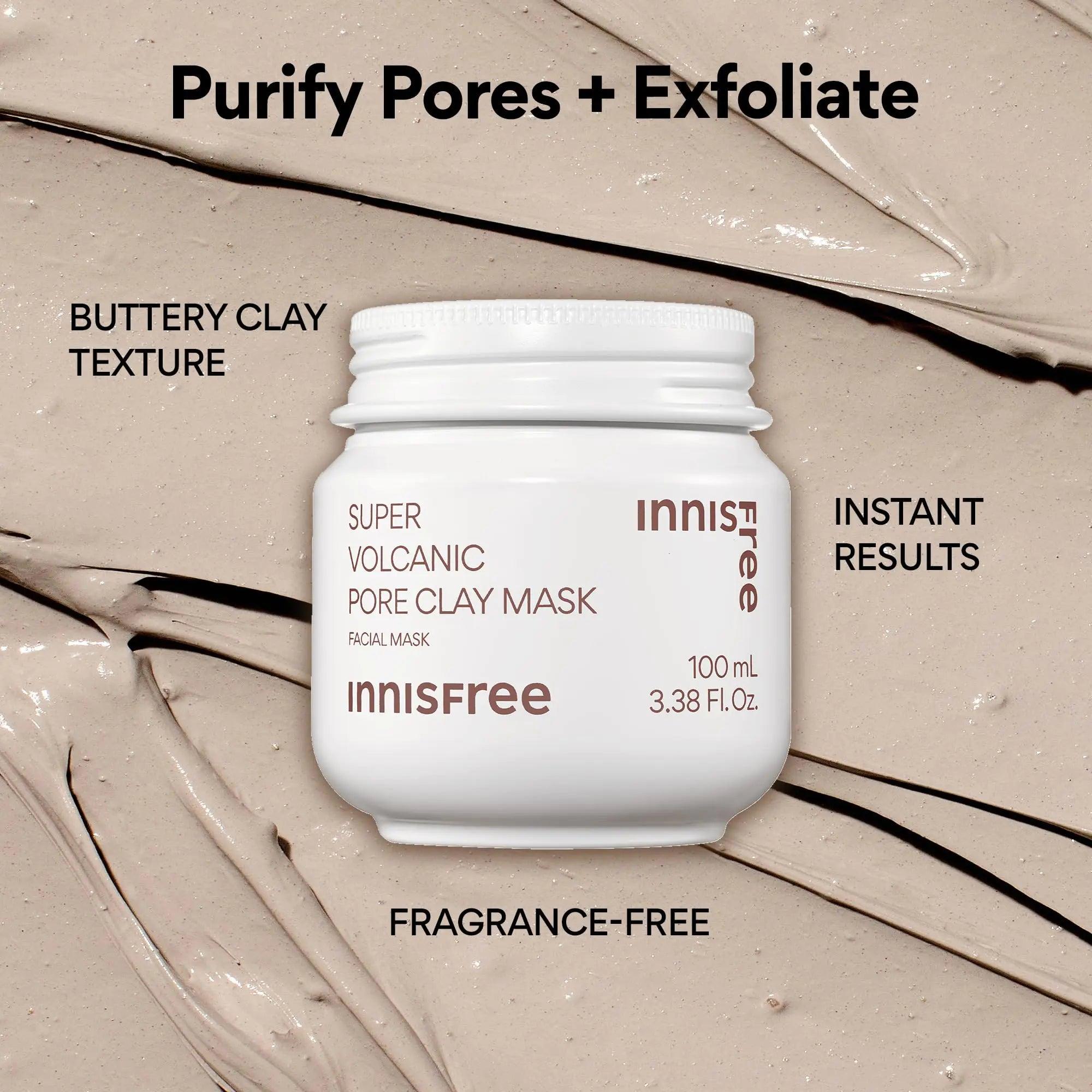 innisfree Super Volcanic Pore Clay Mask, Korean Pore Clearing Clay Mask with Volcanic Clusters and AHA 3.38 oz. / 100mL - Evallys.com # #