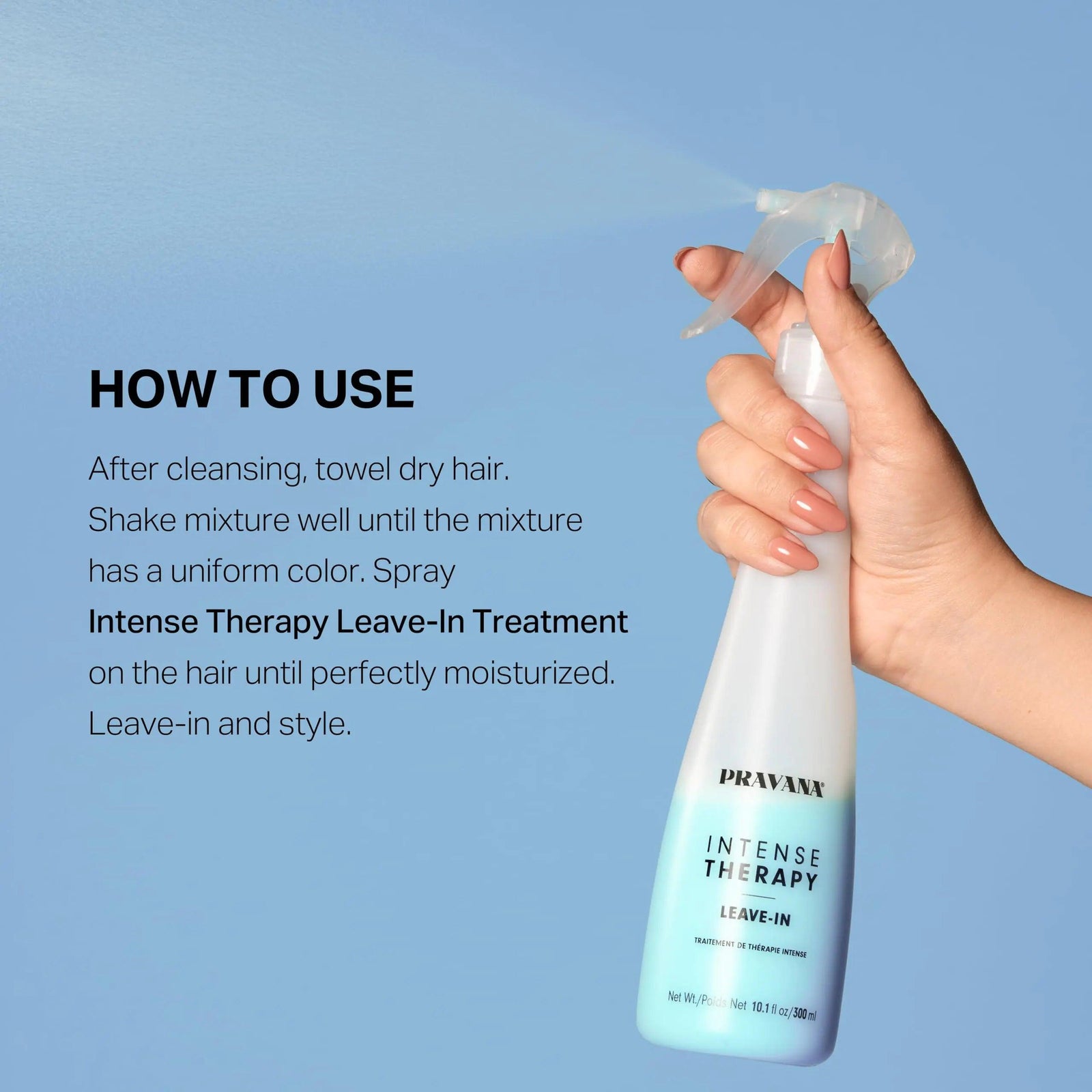 PRAVANA Intense Therapy Leave-In Conditioner Spray Treatment & Detangler | Instantly Detangles & Hydrates | Equalizes Hair Porosity | For All Hair Types | Strengthens & Softens Hair 10.1 Fl Oz (Pack of 1) - Evallys.com