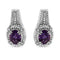 .925 Sterling Silver 8x6 MM Natural Oval Purple Amethyst Gemstone and Diamond Accent Art Deco Style Drop and Dangle Earrings (I-J Color, I1-I2 Clarity) - Evallys.com # #