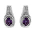 .925 Sterling Silver 8x6 MM Natural Oval Purple Amethyst Gemstone and Diamond Accent Art Deco Style Drop and Dangle Earrings (I-J Color, I1-I2 Clarity) - Evallys.com # #