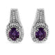 .925 Sterling Silver 8x6 MM Natural Oval Purple Amethyst Gemstone and Diamond Accent Art Deco Style Drop and Dangle Earrings (I-J Color, I1-I2 Clarity) - Evallys.com