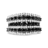 .925 Sterling Silver 1 3/4 Cttw Treated Black and White Alternating Diamond Multi Row Band Ring (Black / I-J Color, I2-I3 Clarity) - Evallys.com # #