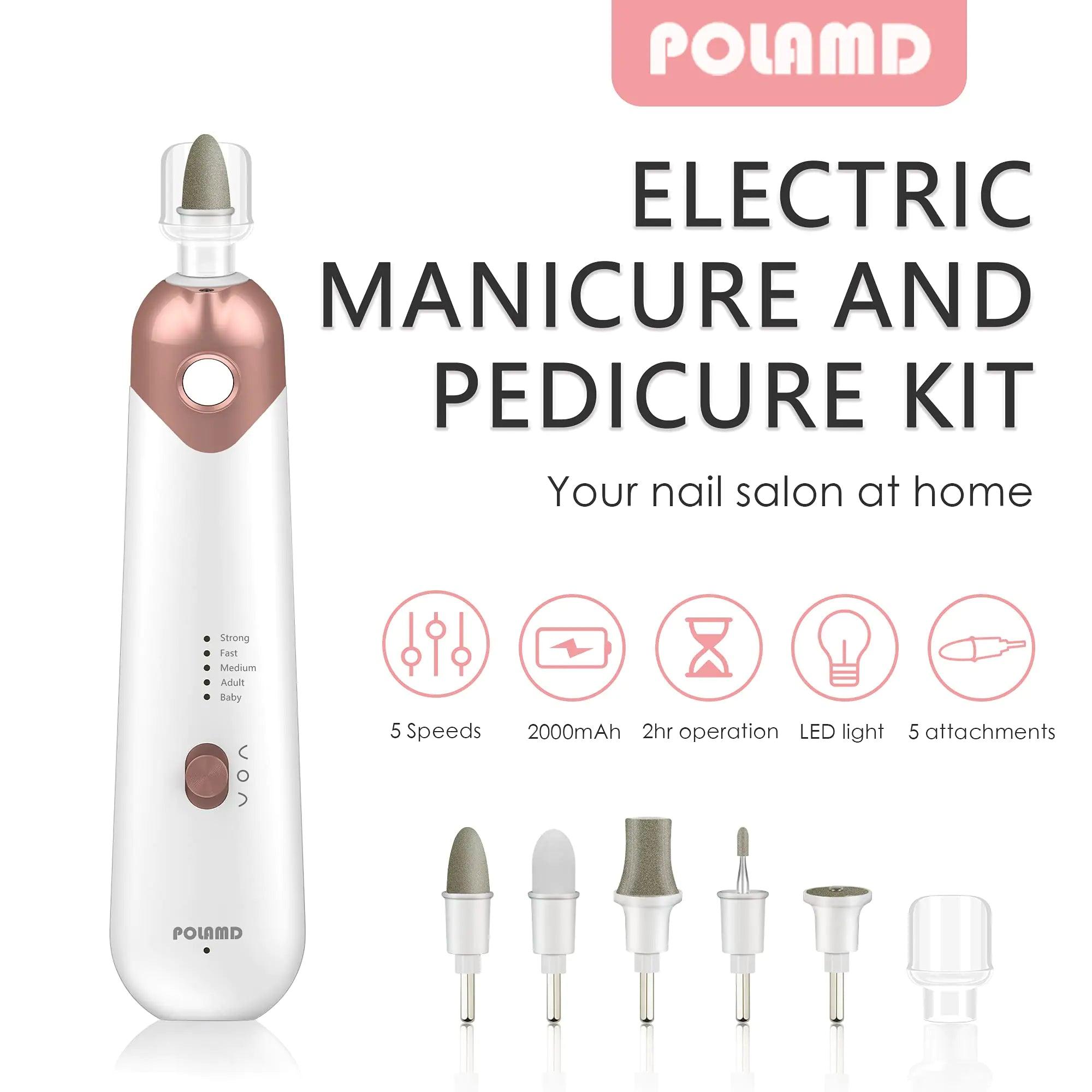 Professional Manicure Pedicure Kit, Electric Nail File Set, Cordless Electric Nail Drill Machine, 5 Speeds Hand Foot Care Tool for Nail Grind Trim Polish(White) White - Evallys.com # #