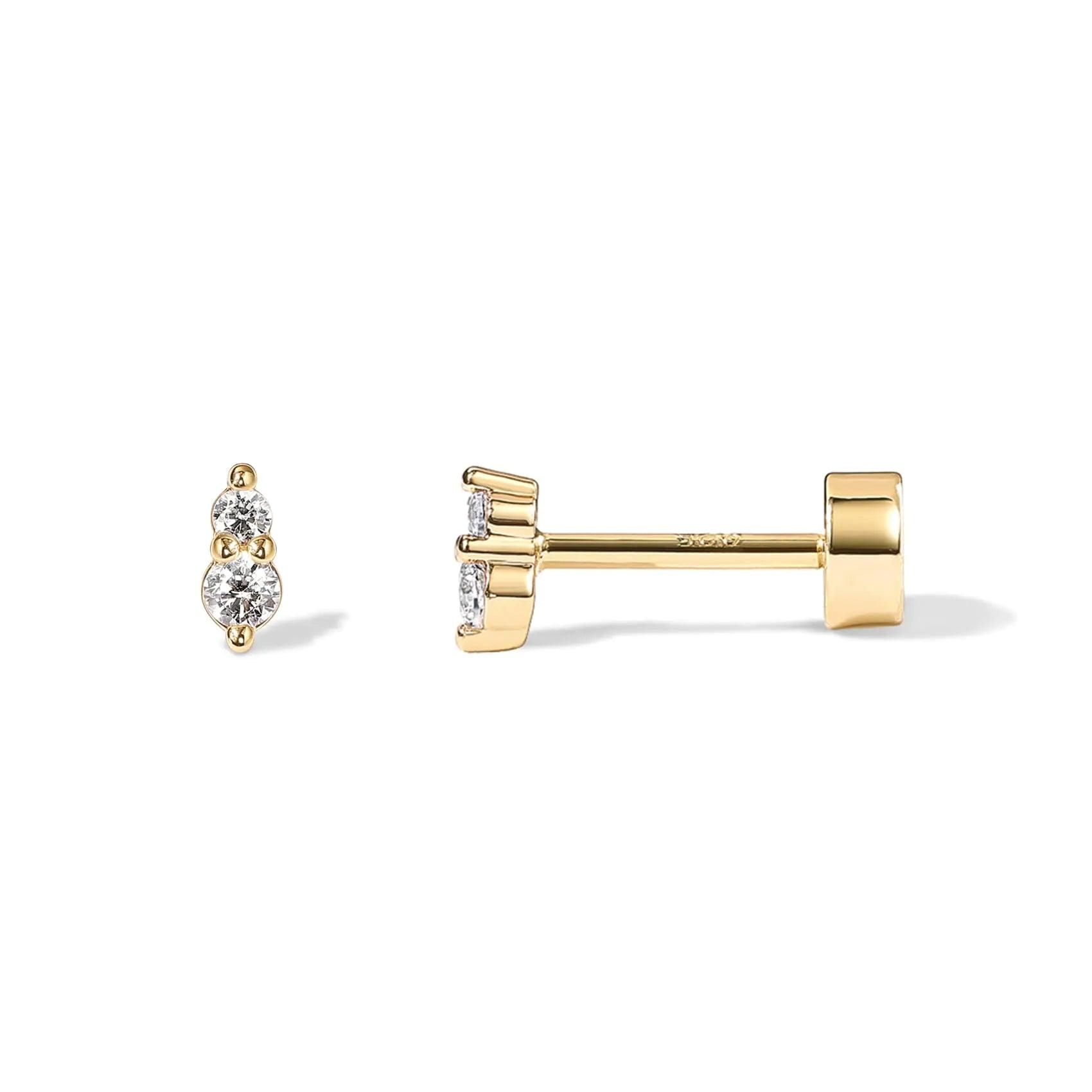 PAVOI 14K Gold Plated Solid 925 Sterling Silver Post Cubic Zirconia Flat Back Earrings for Women | Cartilage Earring | Helix Piercing Jewelry | Small Stud Earrings | Trinity, Pearl, Marquise, Opal Yellow Gold Deux - Evallys.com # #